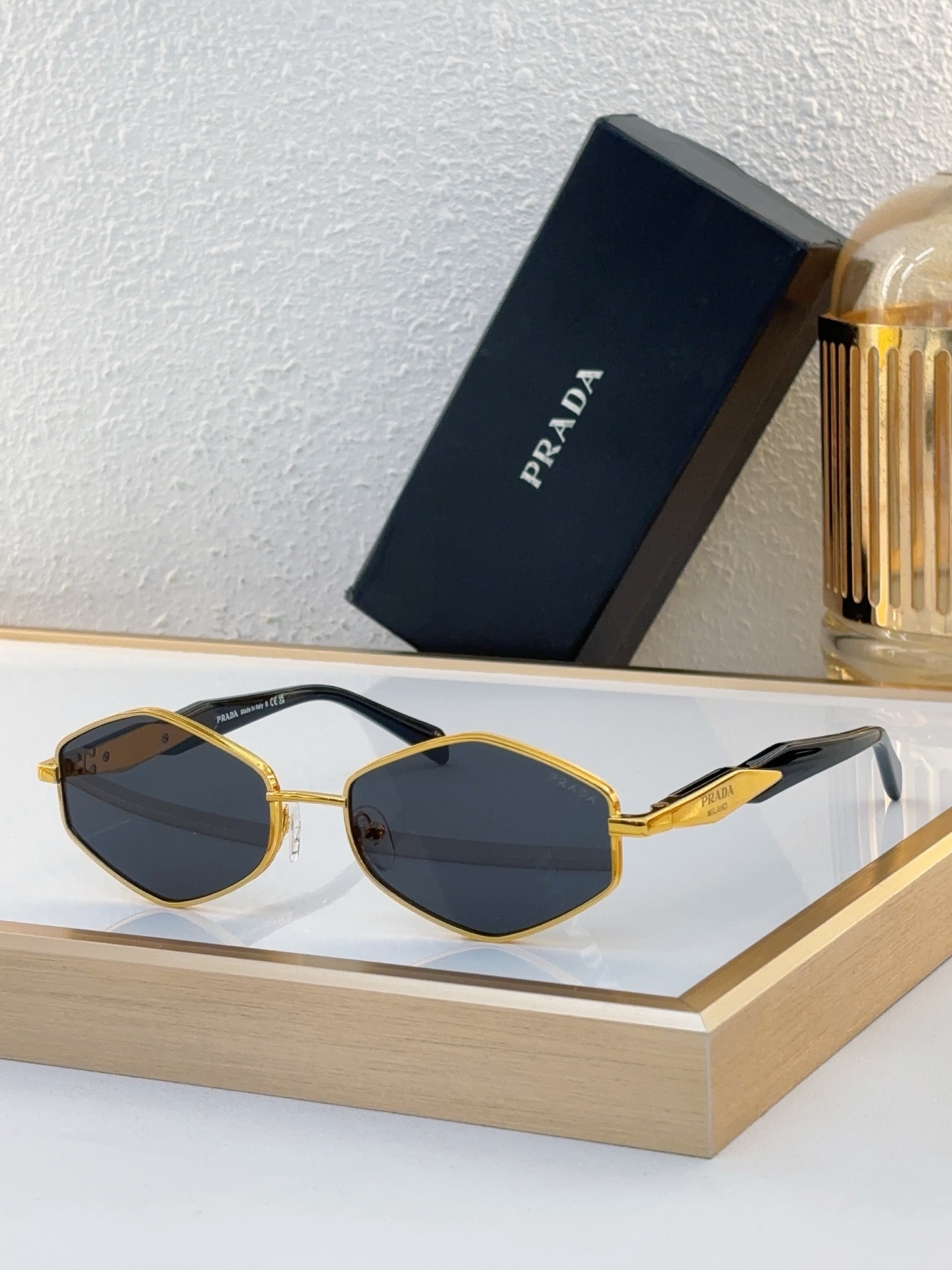 Prada Gold - Tone Metal Geometric Sunglasses (Model: PR14069S)