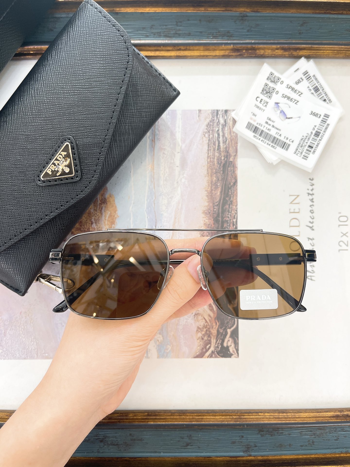 Prada Gunmetal - Tone Metal Square Aviator Sunglasses (Model: PR14058S)