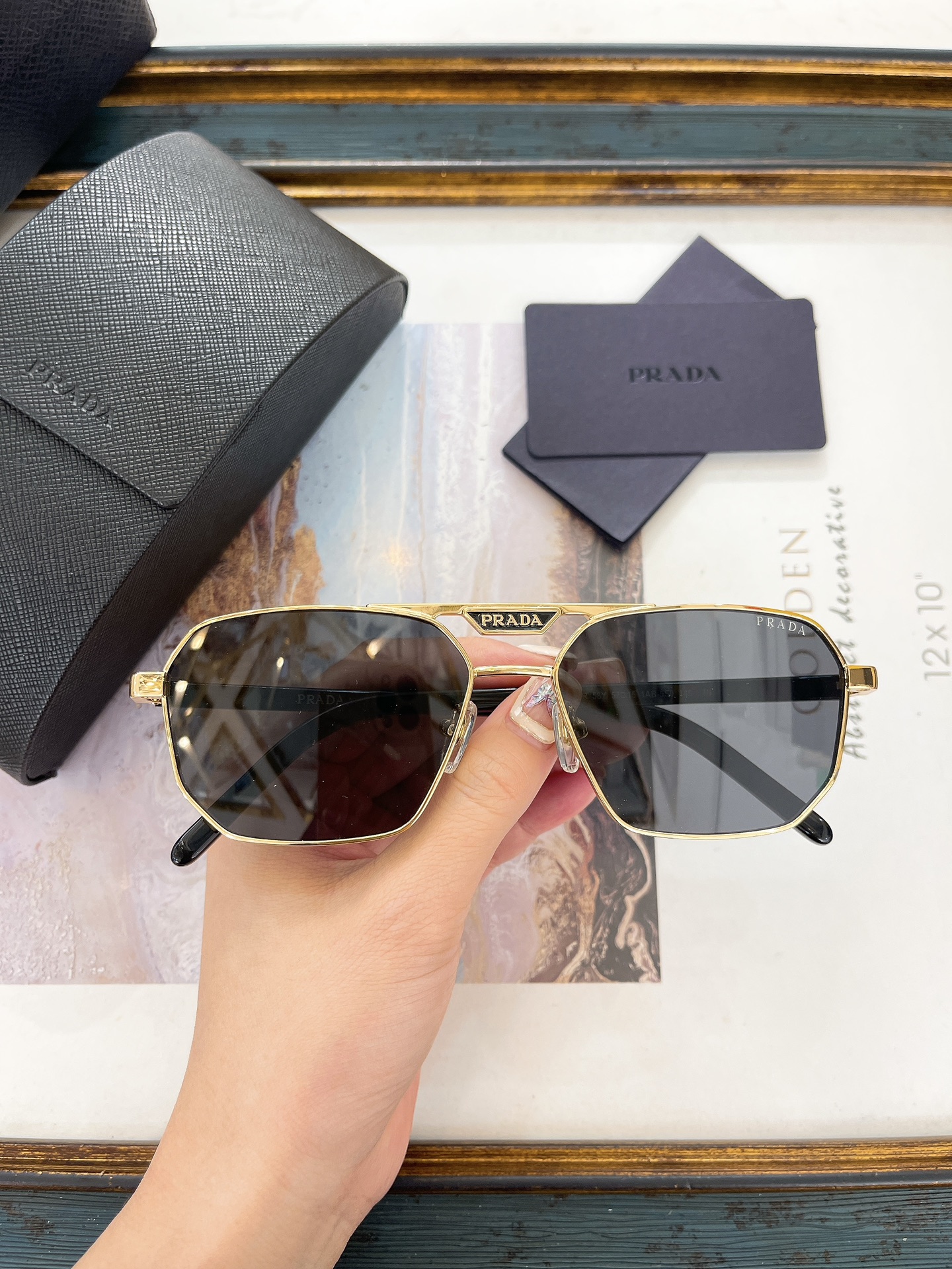 Prada Gold - Tone Metal Polygonal Aviator Sunglasses (Model: PR14047S)
