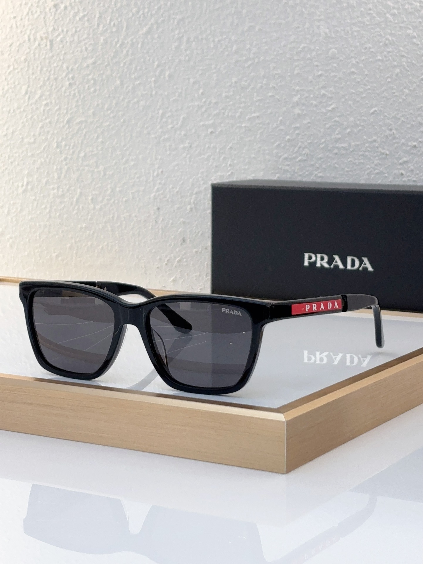 Prada Black Acetate Square Sunglasses with Red Accents (Model: PR13970S)