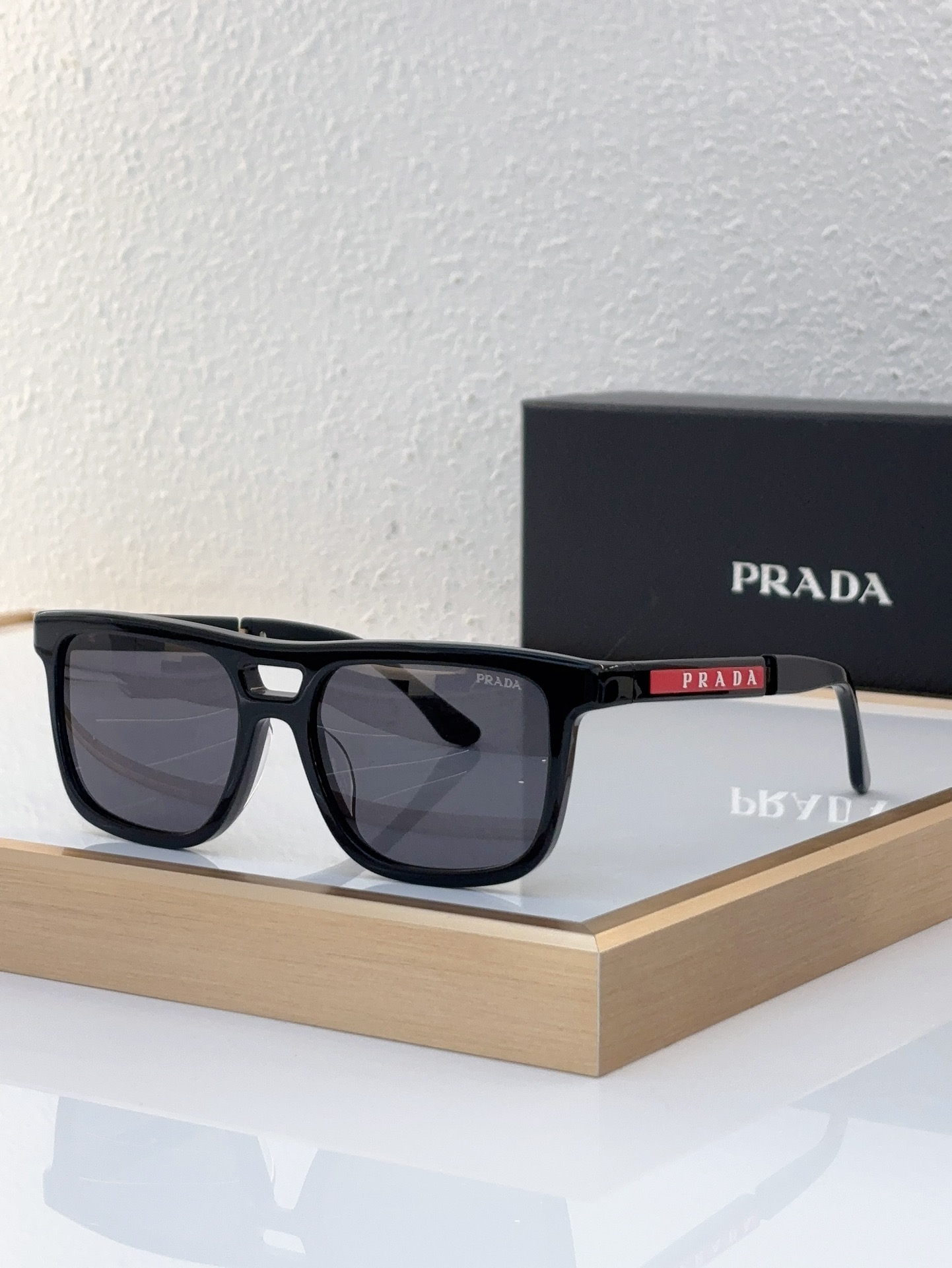 Prada Black Acetate Square Sunglasses with Red Accents (Model: PR13969S)