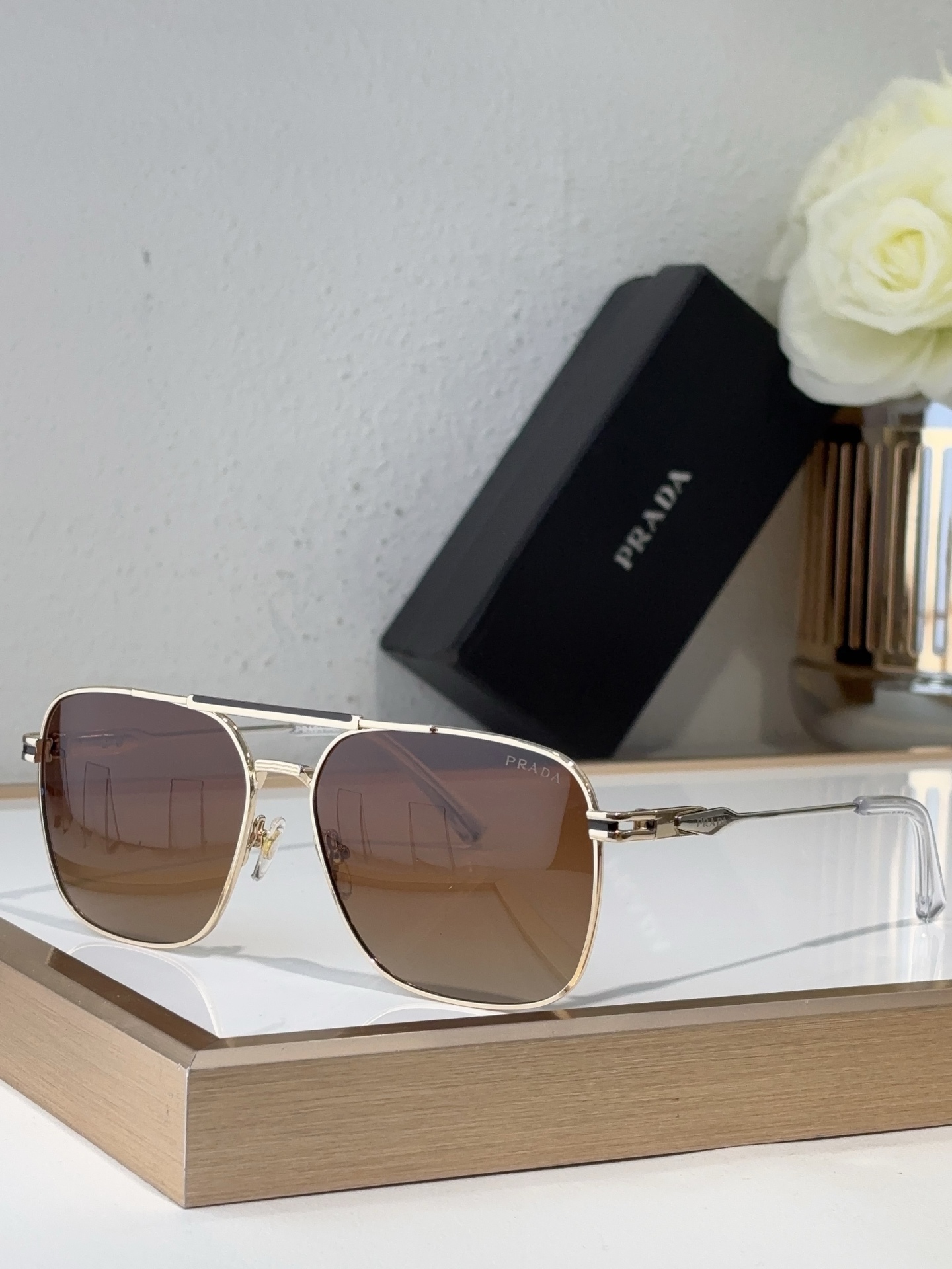 Prada Gold - Tone Metal Aviator Sunglasses with Gradient Brown Lenses (Model: PR10892S)