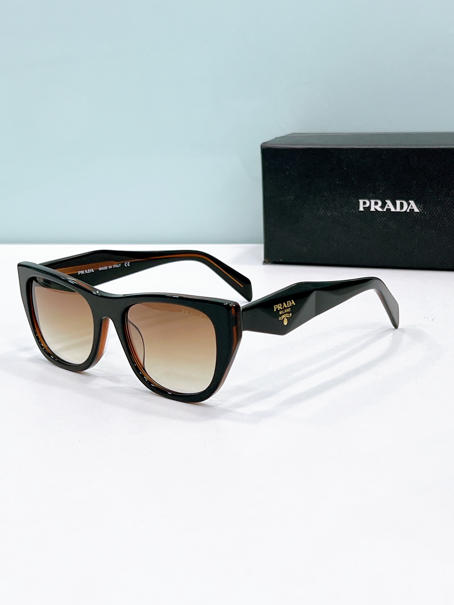 Prada Black - Brown Acetate Cat - Eye Sunglasses with Gradient Lenses (Model: PR9236S)