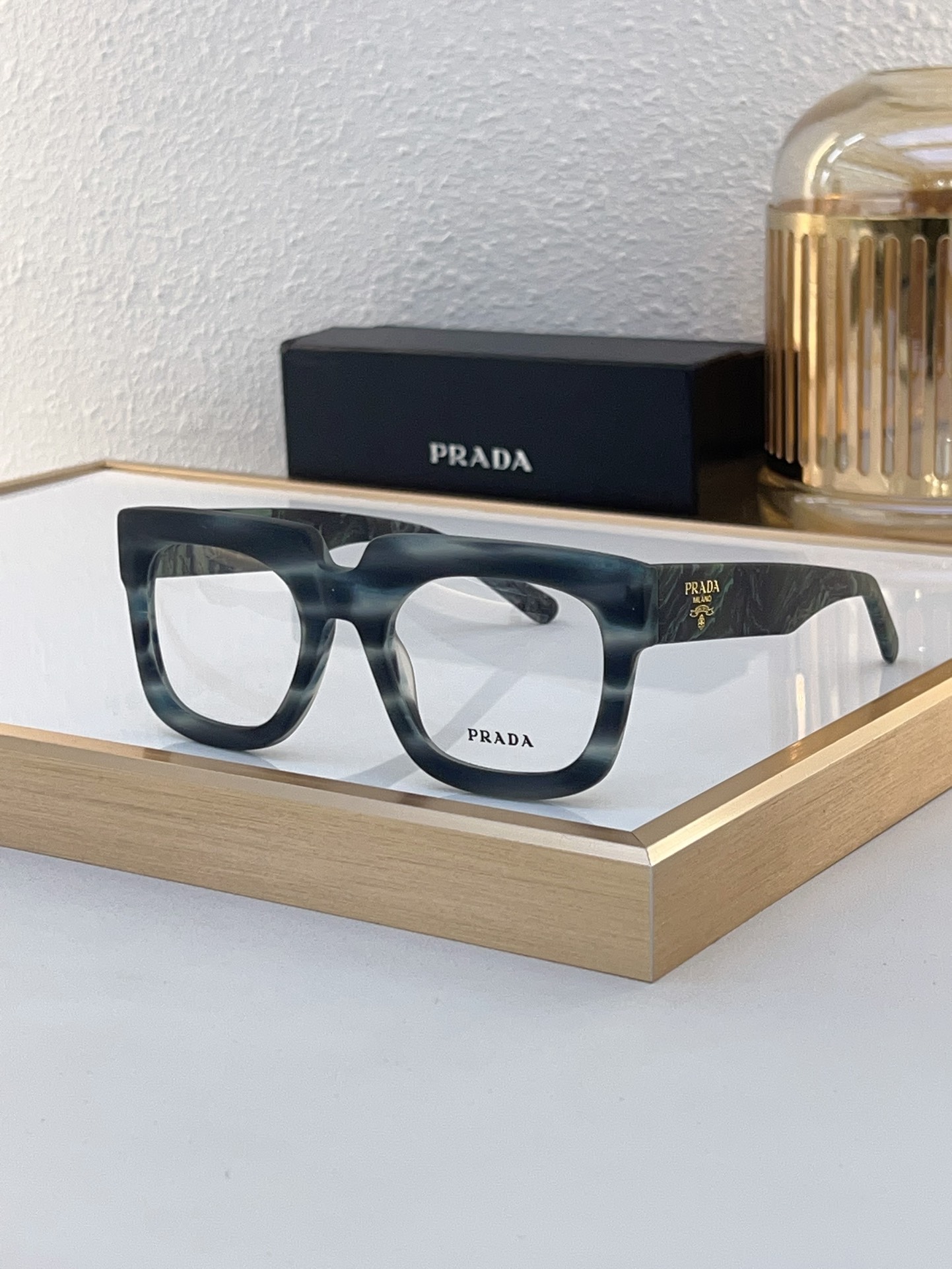 Prada Blue - Green Marbled Acetate Square Optical Glasses (Model: PR8458O)