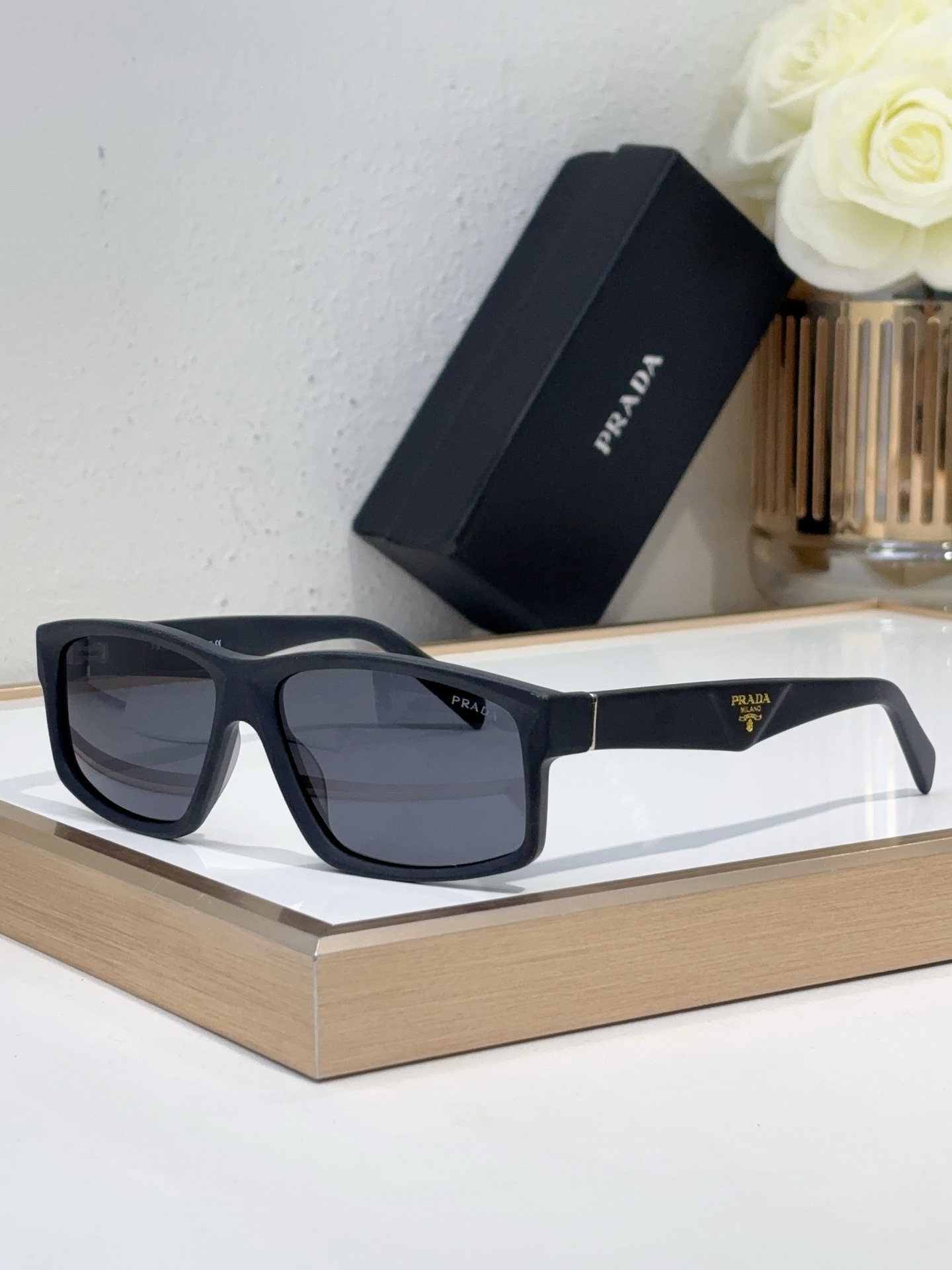 Prada Black Matte Acetate Square Sunglasses (Model: PR7781S)