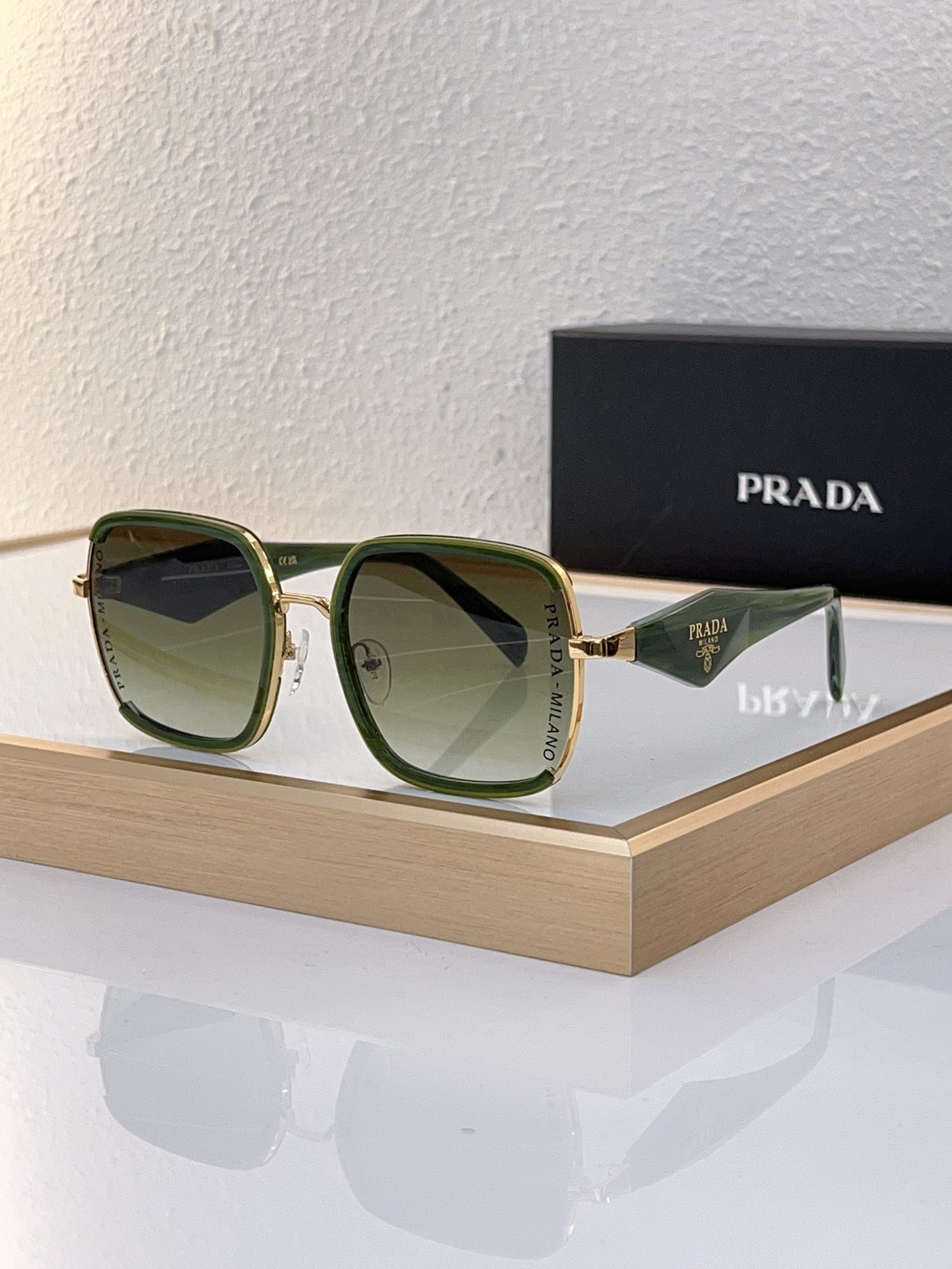 Prada Green Acetate & Gold - Tone Metal Square Sunglasses (Model: PR5569S)