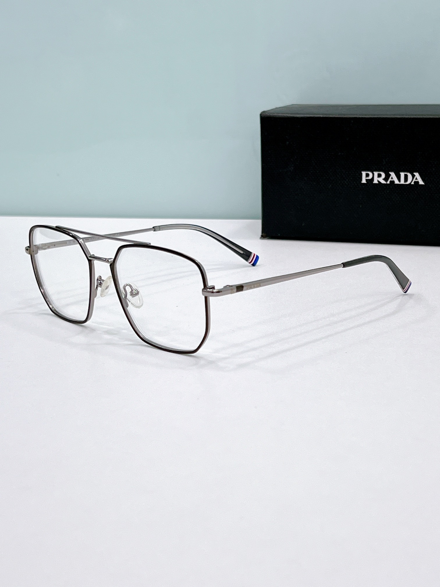 Prada Gunmetal - Tone Metal Square Aviator Optical Glasses (Model: PR4569O)