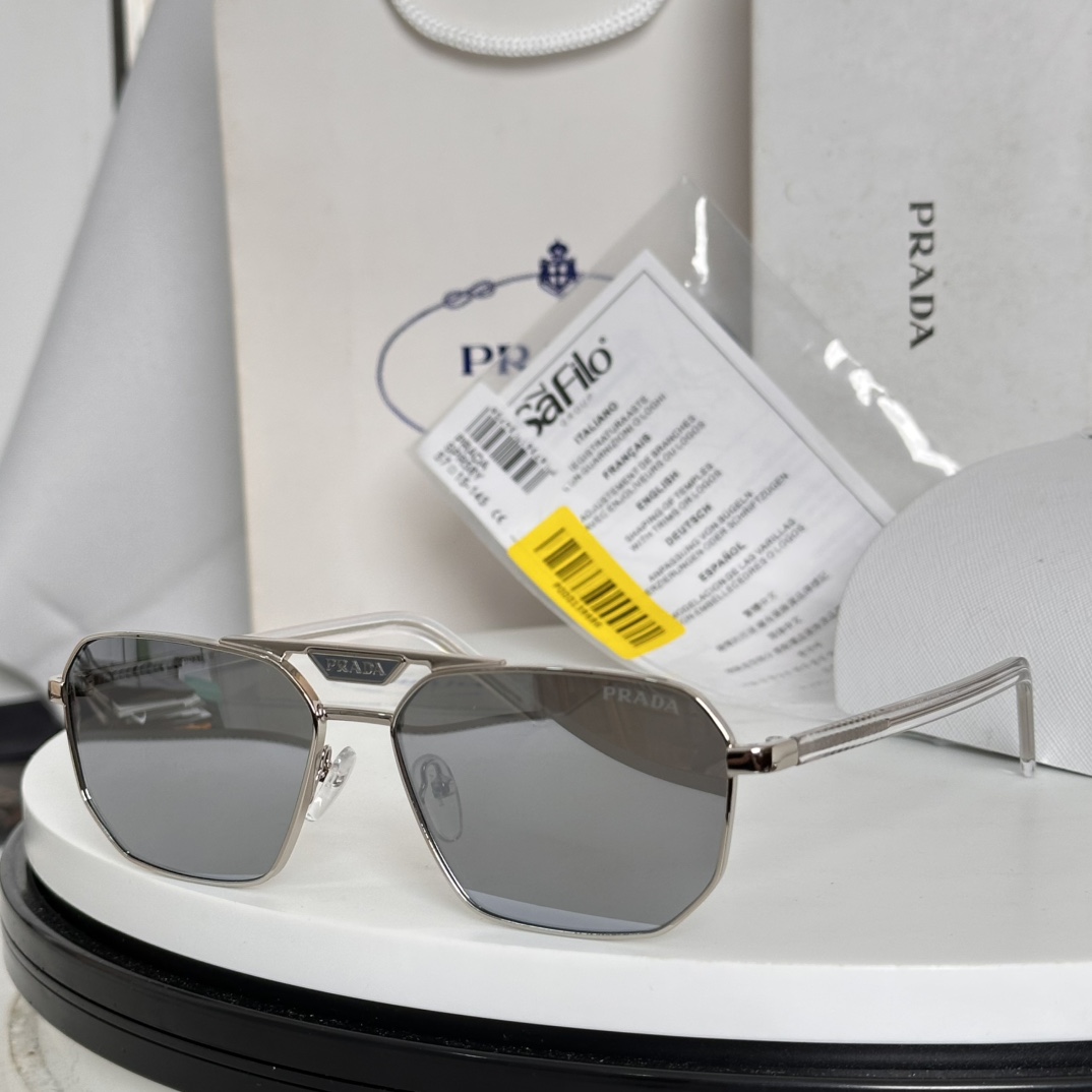 Prada Silver - Tone Metal Hexagonal Aviator Sunglasses (Model: PR3903S)