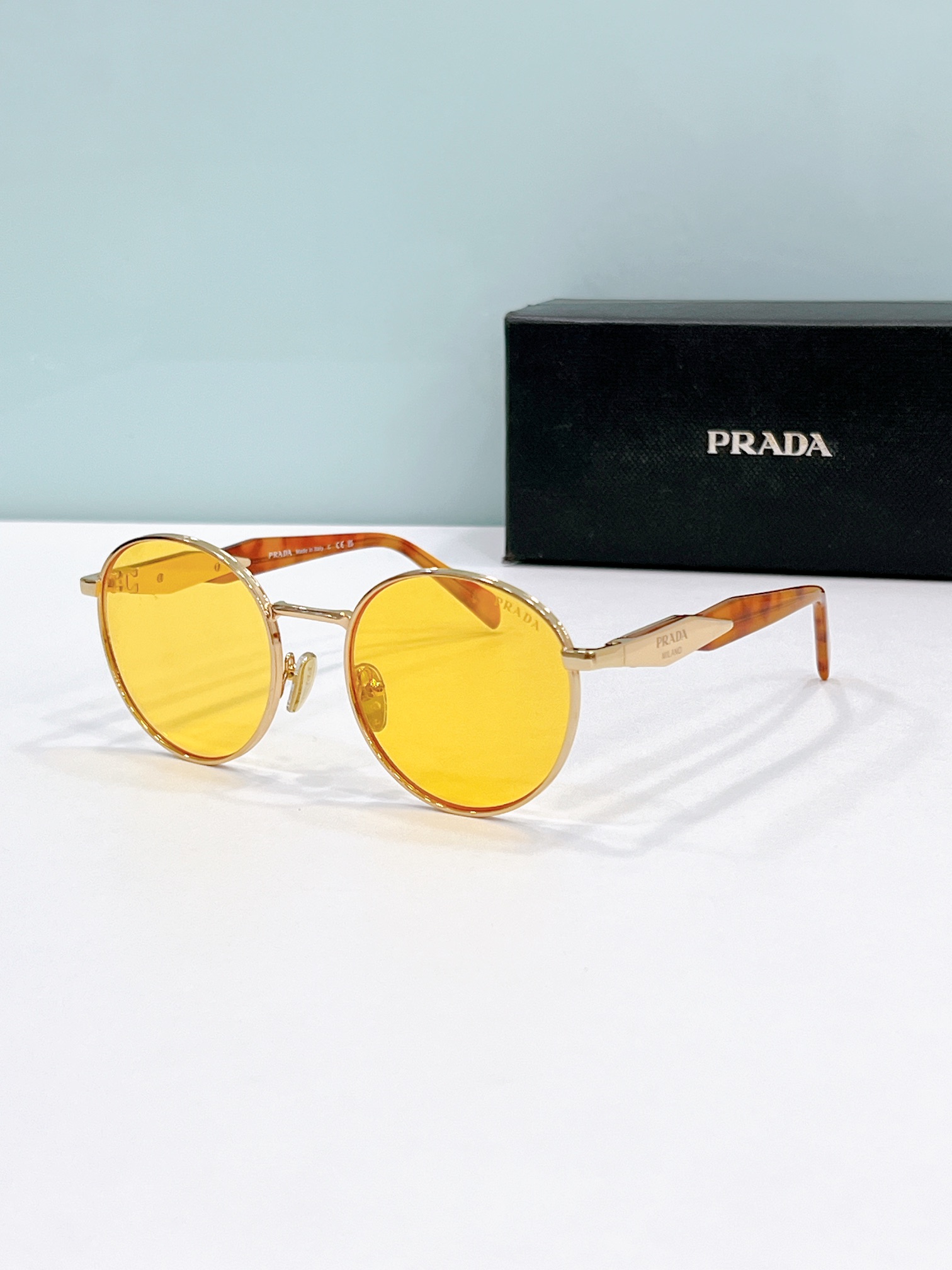Prada Gold - Tone Metal Round Sunglasses with Tortoiseshell Acetate Temples (Model: PR3781S)