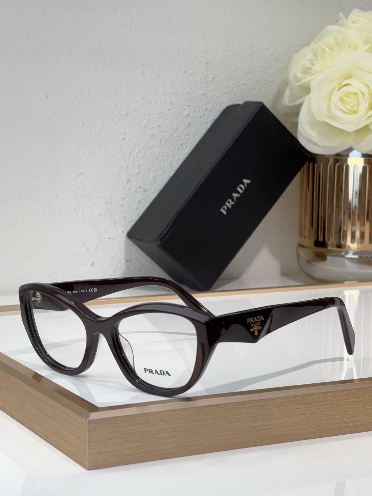 Prada Dark Brown Acetate Cat - Eye Optical Glasses (Model: PR3014O)