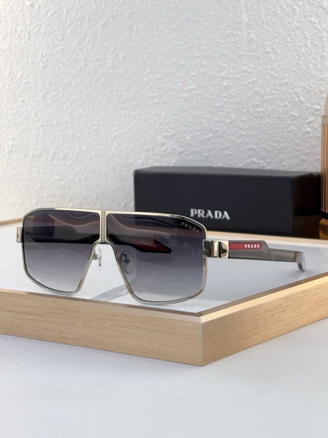 Prada Metal - Frame Shield Sunglasses with Red Accents (Model: PR2569S)