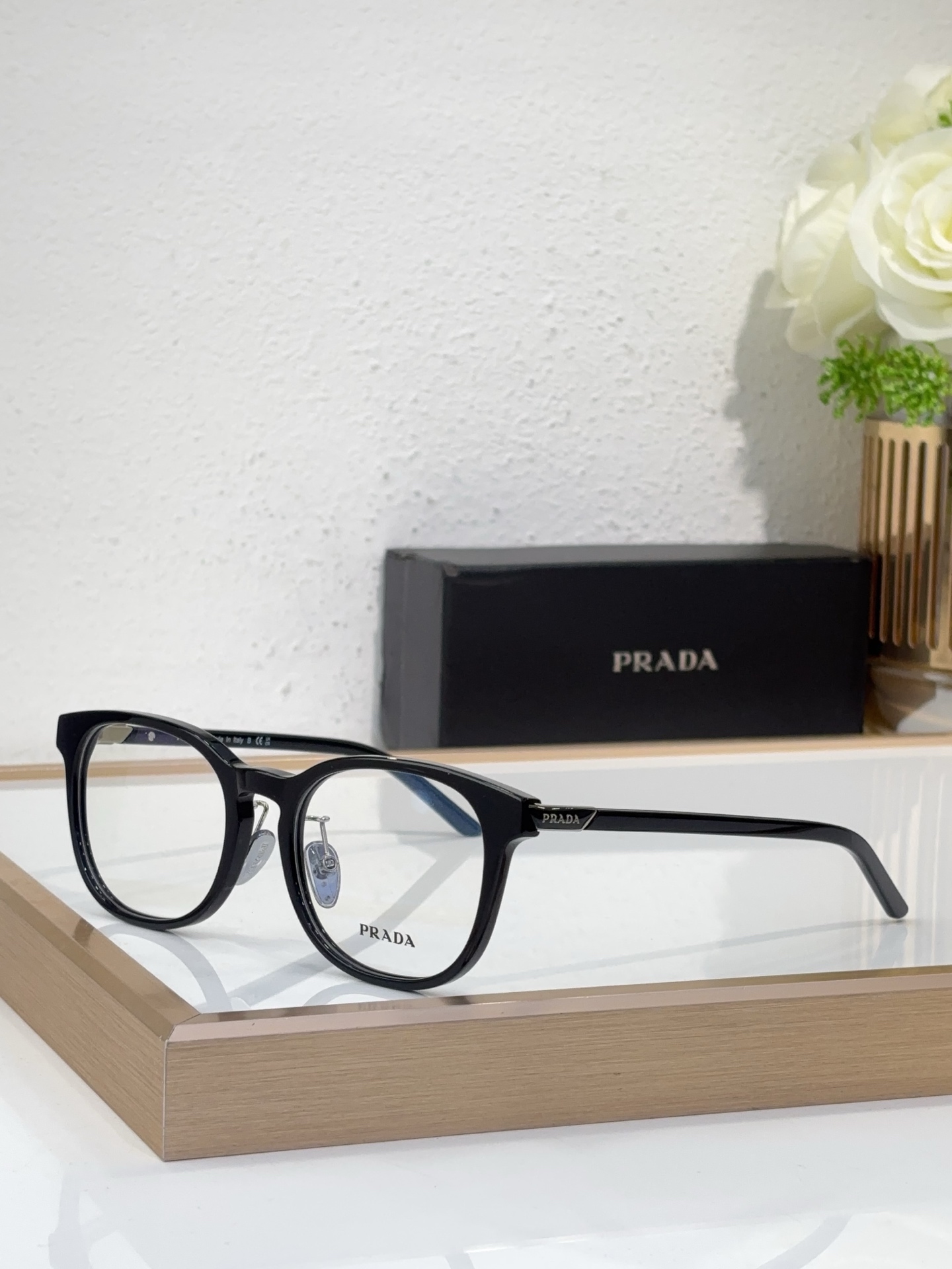 Prada Black Acetate Round Optical Glasses (Model: PR1892O)