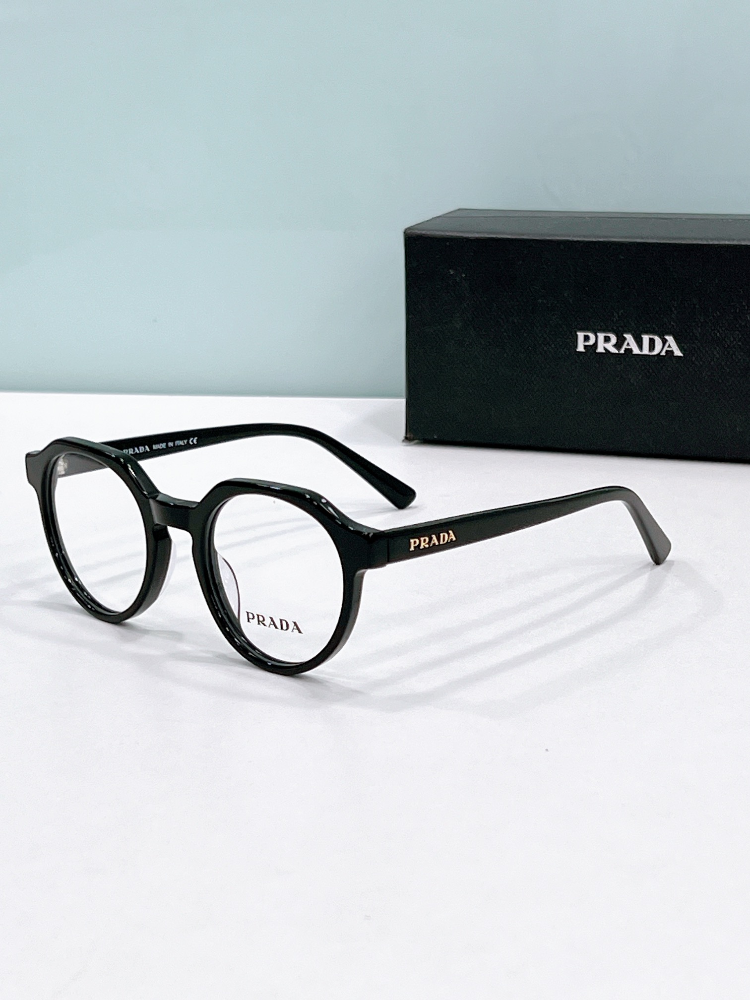 Prada Black Acetate Round Optical Glasses (Model: PR09ZV)
