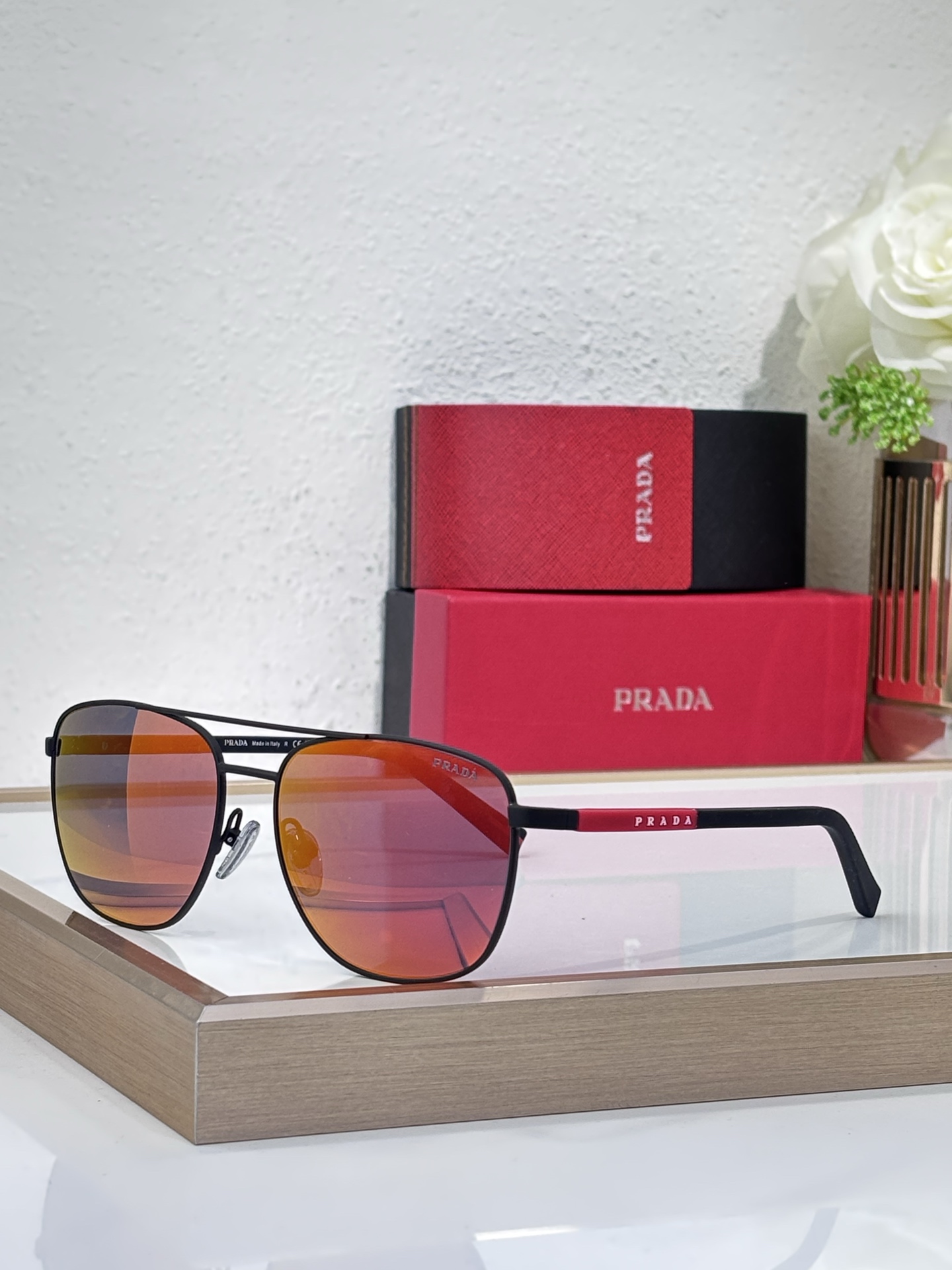 Prada Black - Metal Aviator Sunglasses with Orange Lenses (Model: PR9876S)
