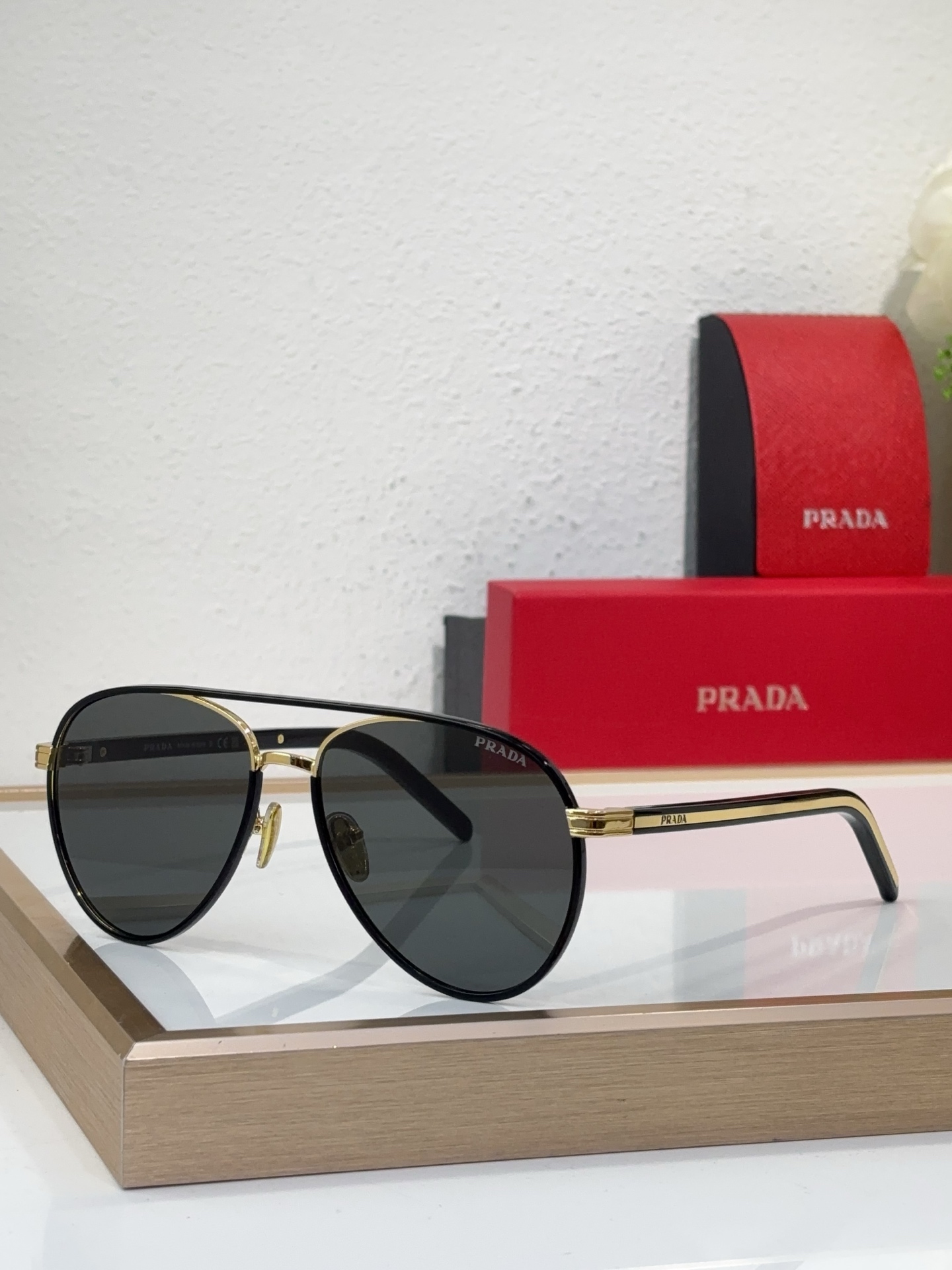 Prada Black - Gold Metal Aviator Sunglasses (Model: PR8899S)