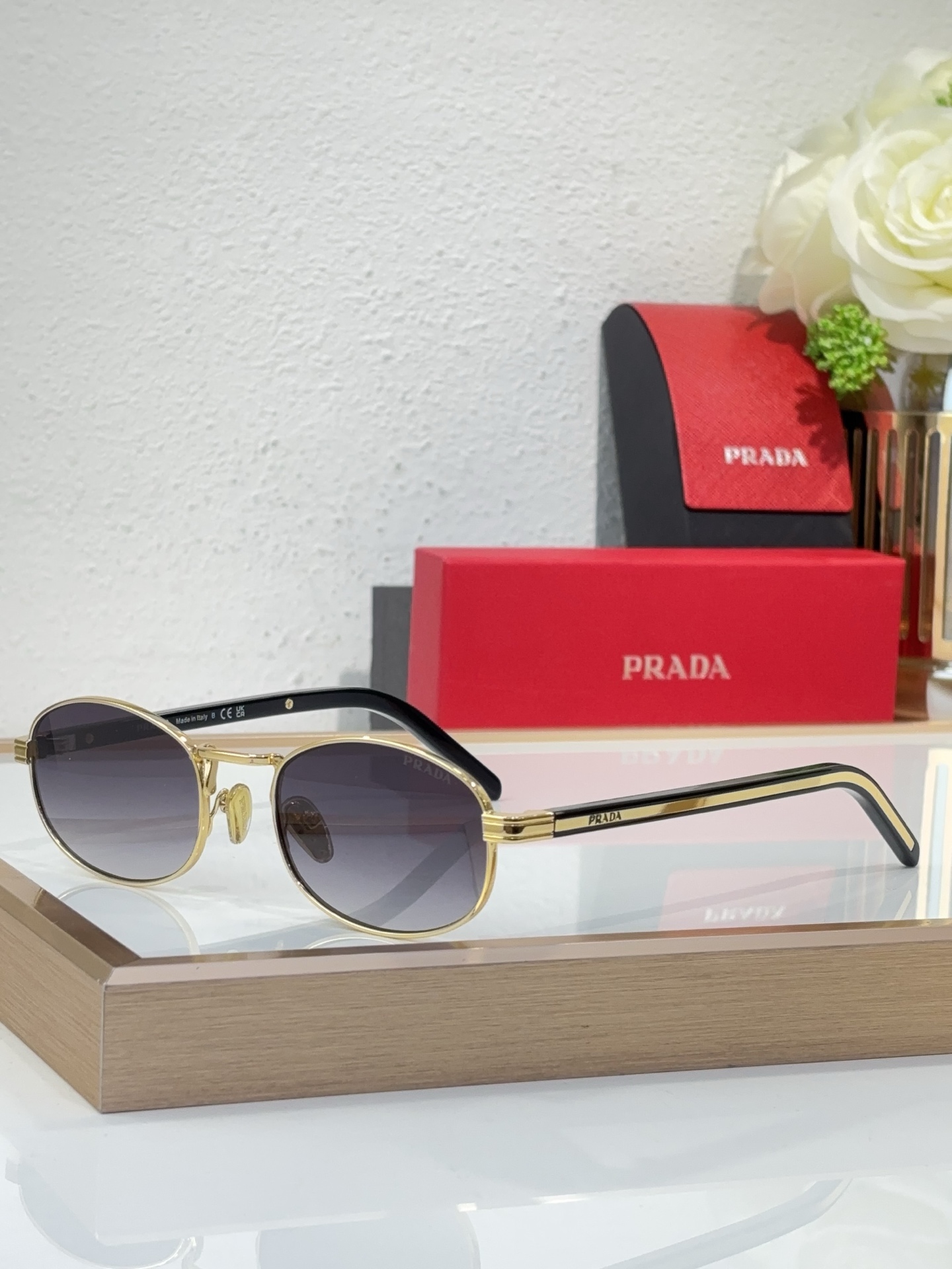 Prada Gold - Tone Metal Oval Gradient Sunglasses (Model: PR2233S)