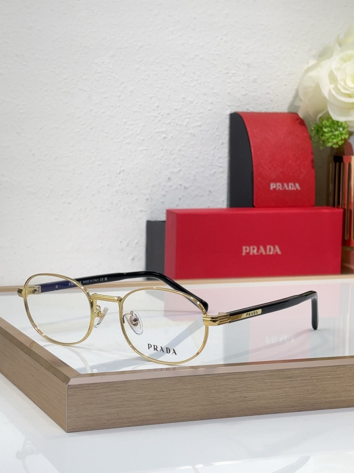 Prada Gold - Tone Metal Oval Optical Glasses (Model: PR9900O)