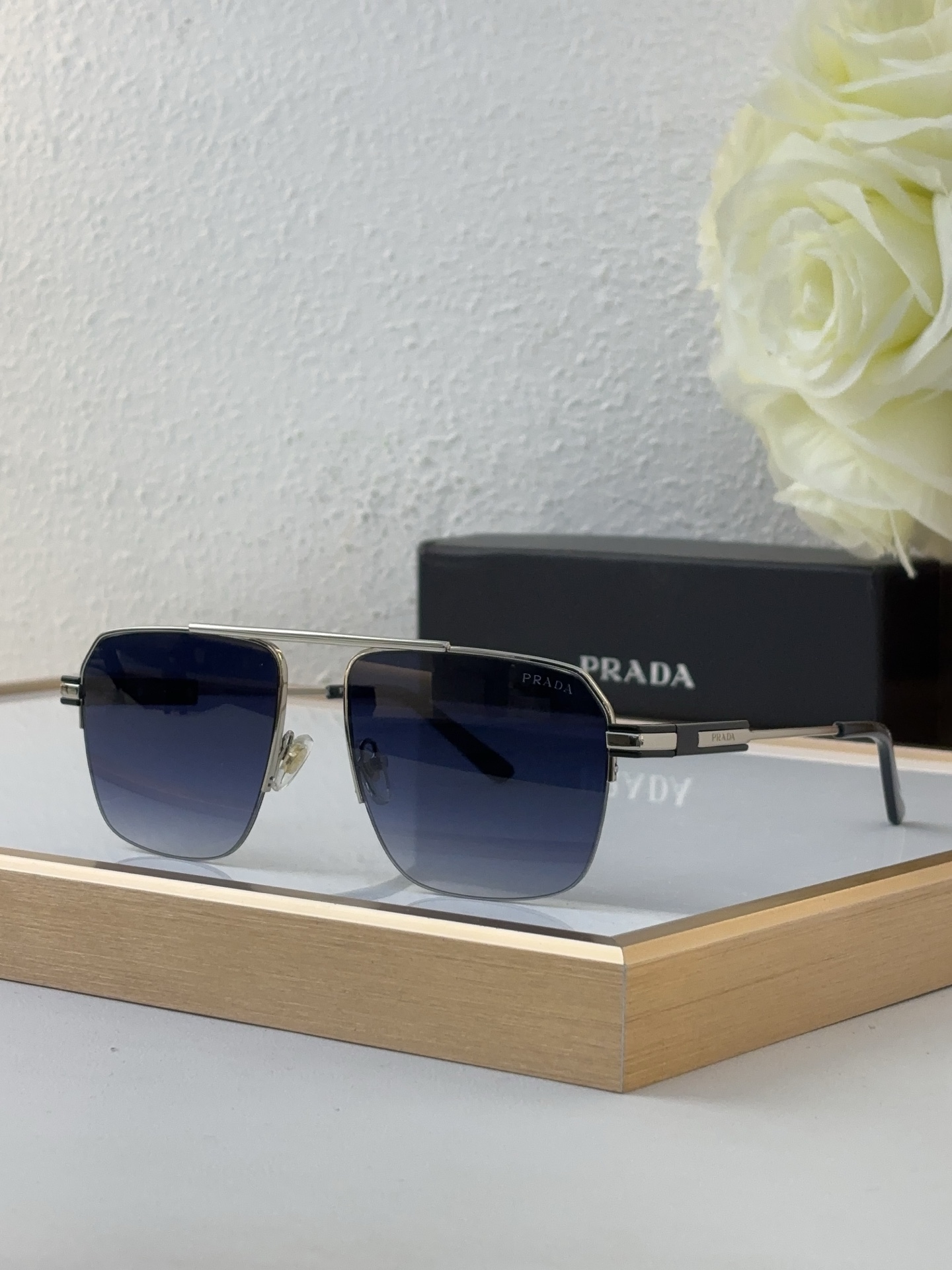 Prada Silver - Tone Metal Square Gradient Sunglasses (Model: PR6677S)