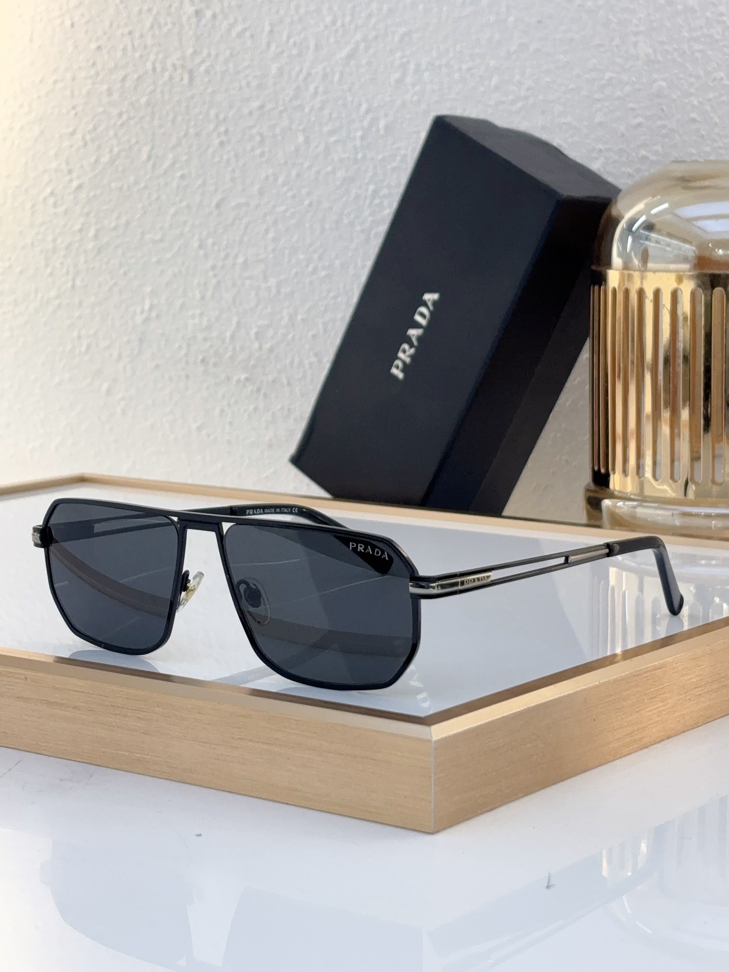 Prada Black - Metal Square Aviator Sunglasses (Model: PR88XS)