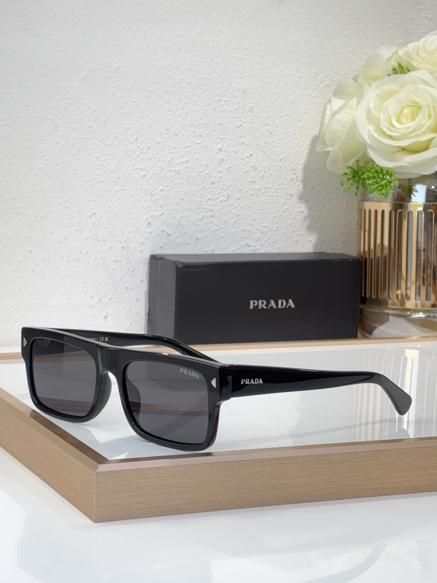 Prada Black Acetate Square Sunglasses (Model: PR5555S)
