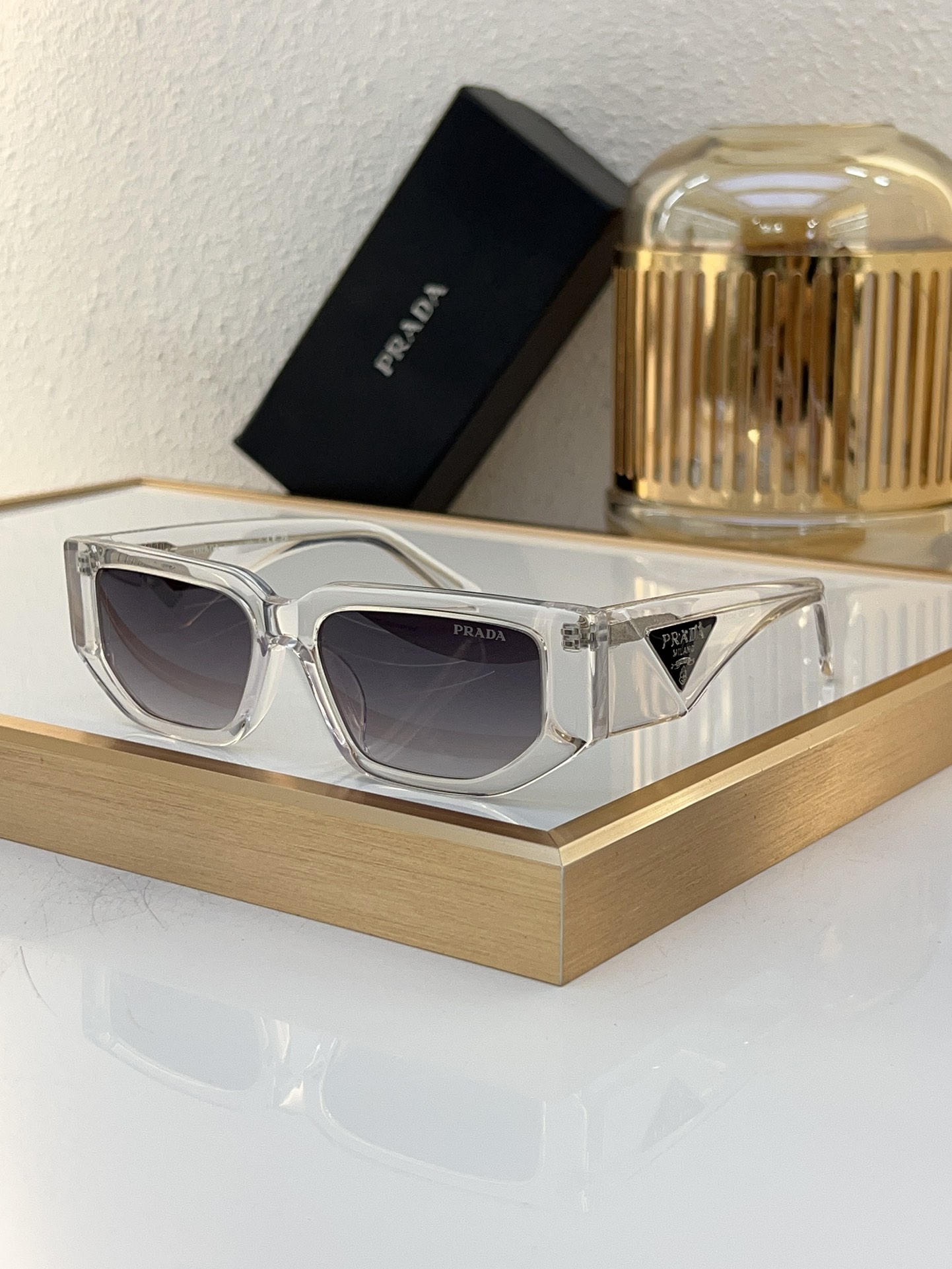 Prada Clear Acetate Square Sunglasses (Model: PR5678S)