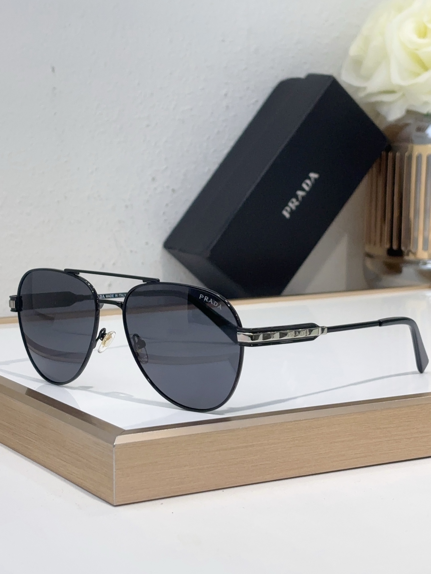 Prada Black - Metal Aviator Sunglasses with Silver Rivet Detailing (Model: PR9876S)