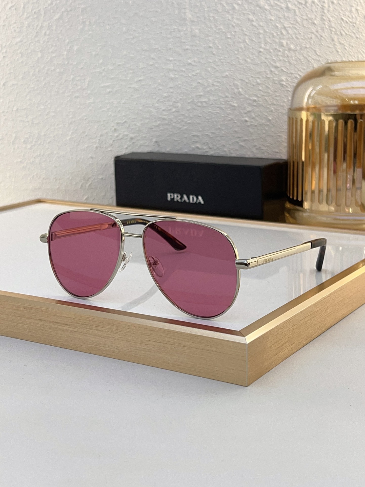 Prada Silver - Metal Aviator Sunglasses with Pink Lenses (Model: PR9012S)