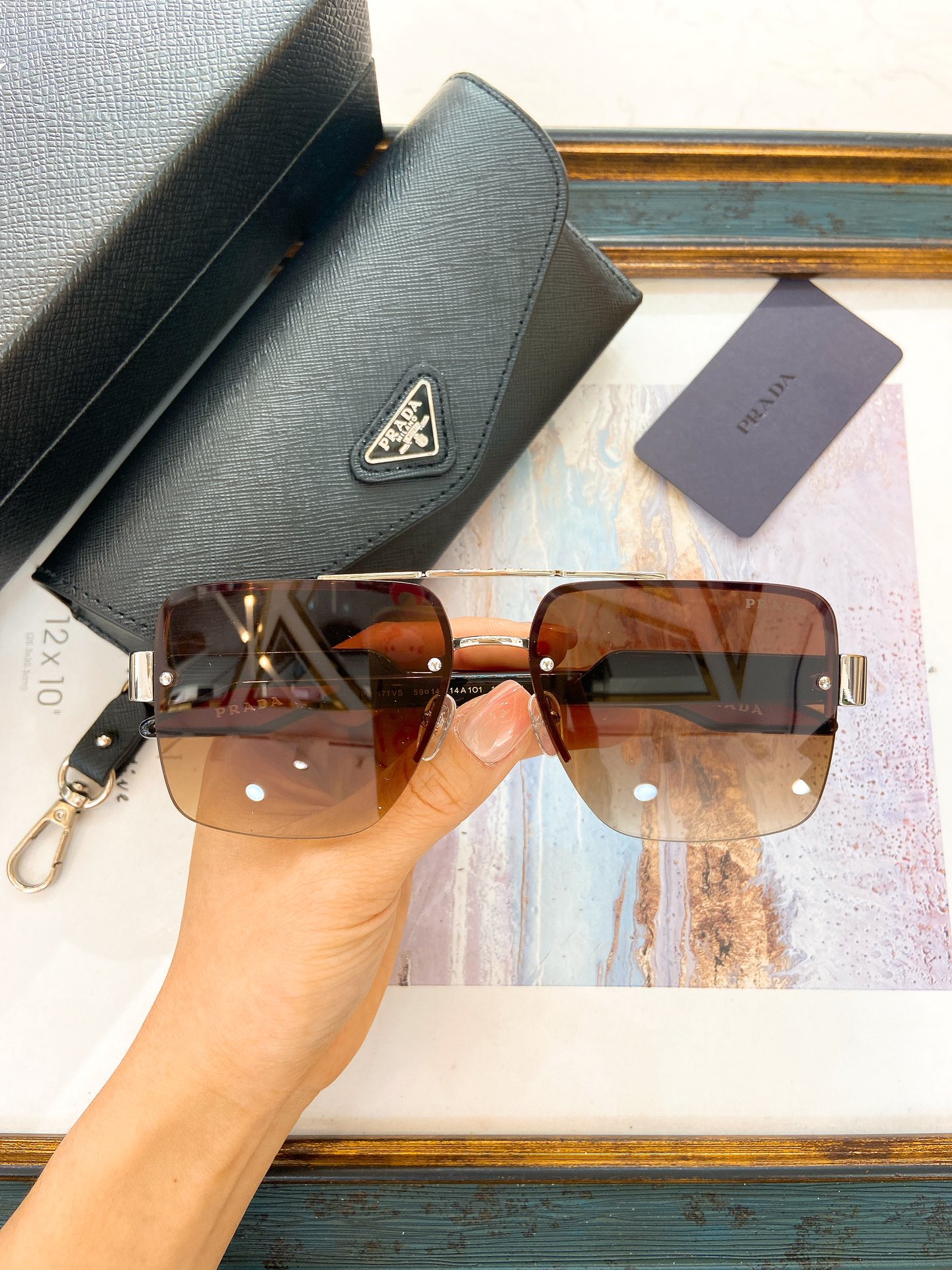 Prada Silver - Metal Square Rimless Sunglasses with Brown Gradient Lenses (Model: PR8901S)