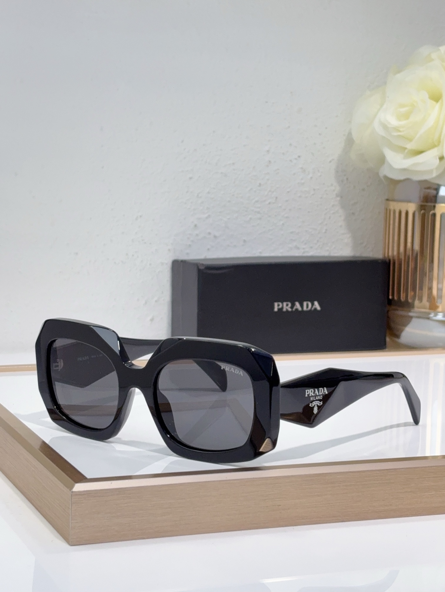 Prada Black Acetate Octagonal Sunglasses with Yellow Lenses (Model: PR8901S)