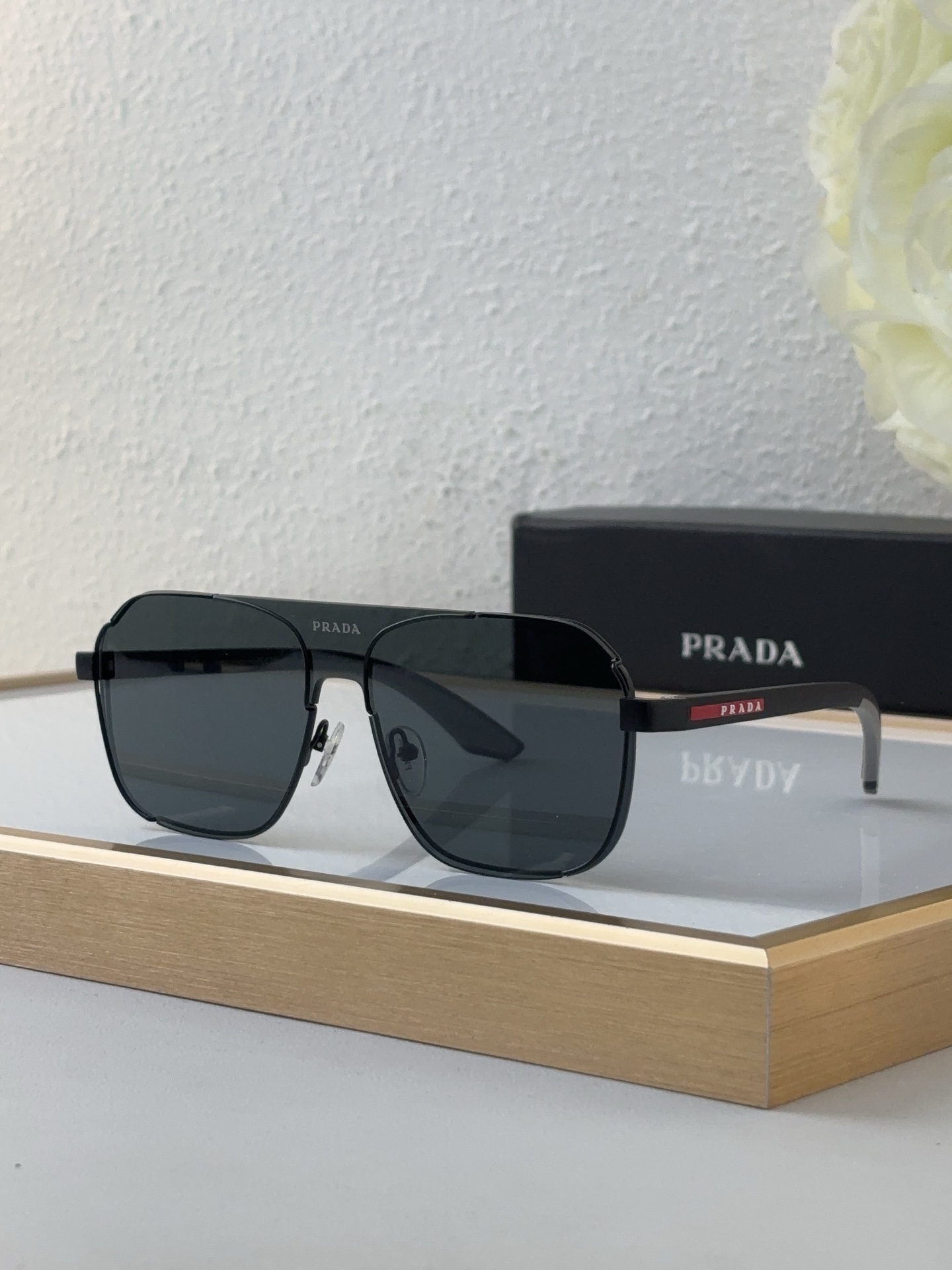 Prada Square Metal - Frame Sunglasses with Color - Accent Temples (Model: PR3456S)