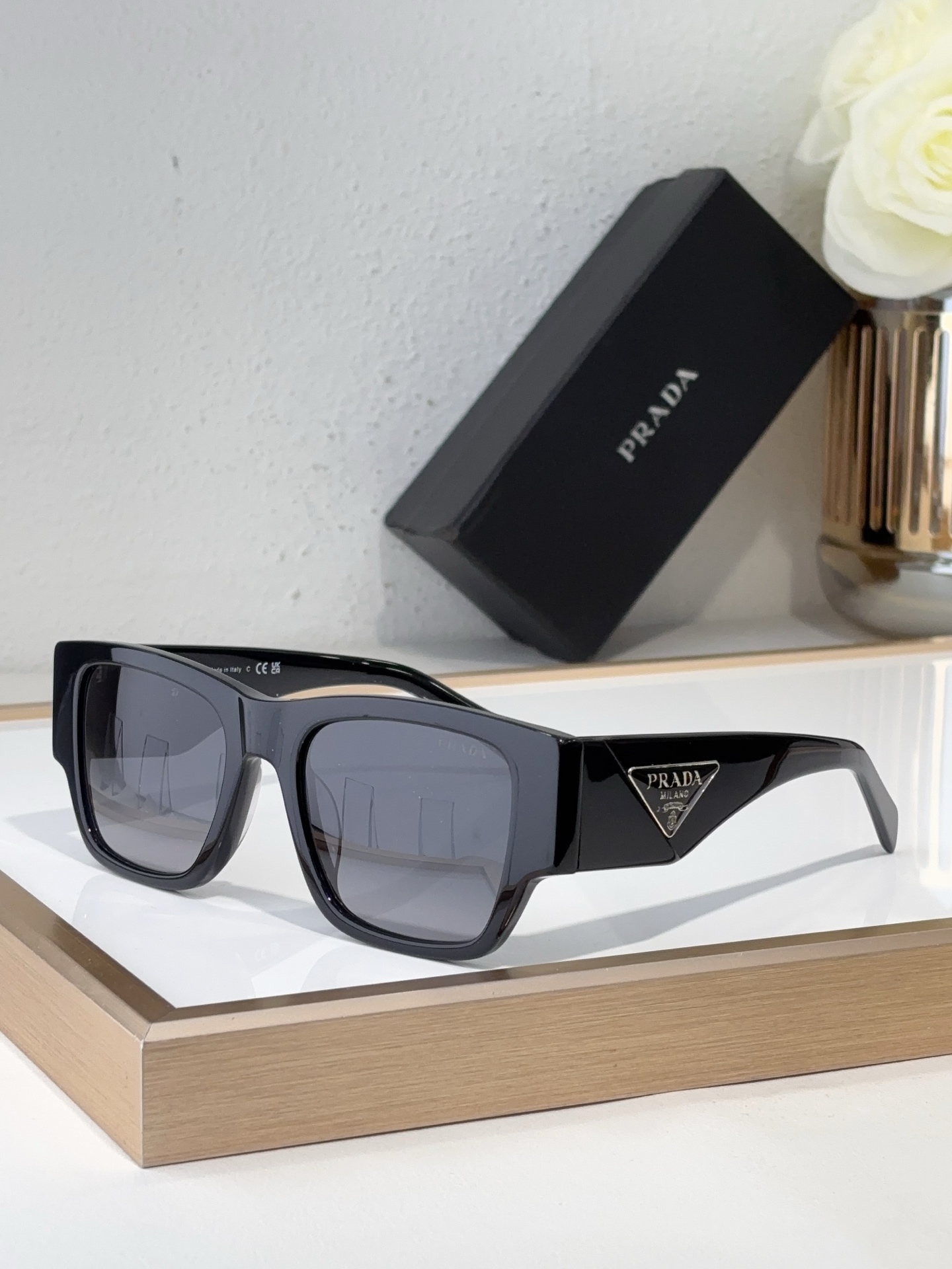 Prada Black Acetate Square Sunglasses with Triangular Logo (Model: PR0789S)