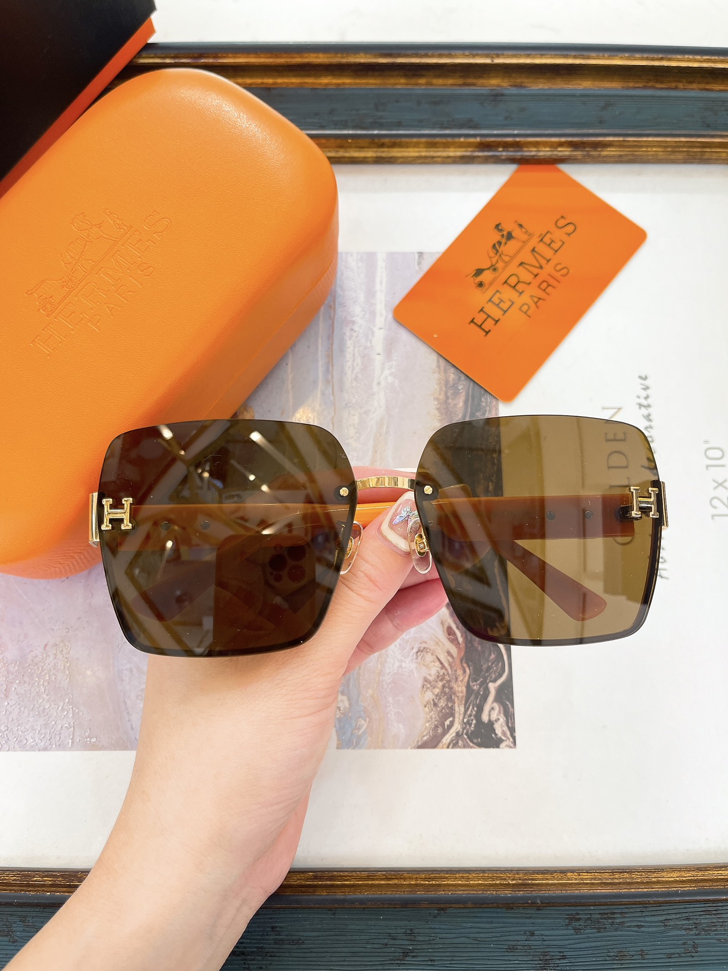 Hermès Gold - Metal Semi - Rimless Square Sunglasses (Model: HER017S)