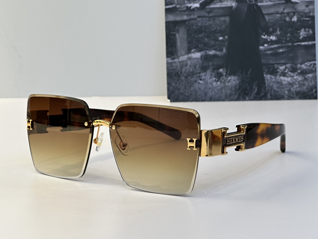 Hermès Gold - Metal & Tortoiseshell Acetate Semi - Rimless Square Sunglasses (Model: HER008S)