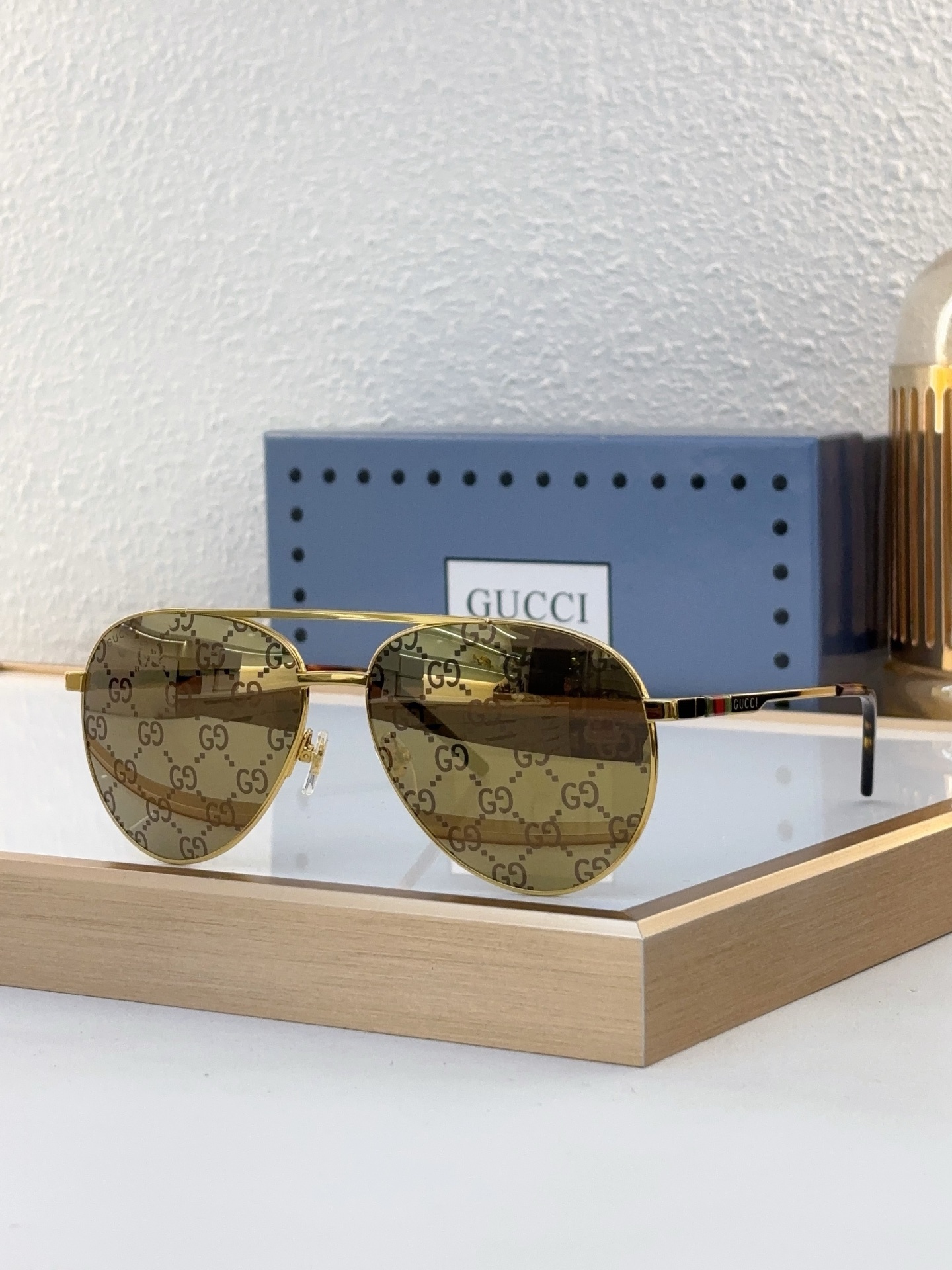 Gucci Gold - Tone Metal Aviator Sunglasses with GG - Print Lenses (Model: GG1611S)