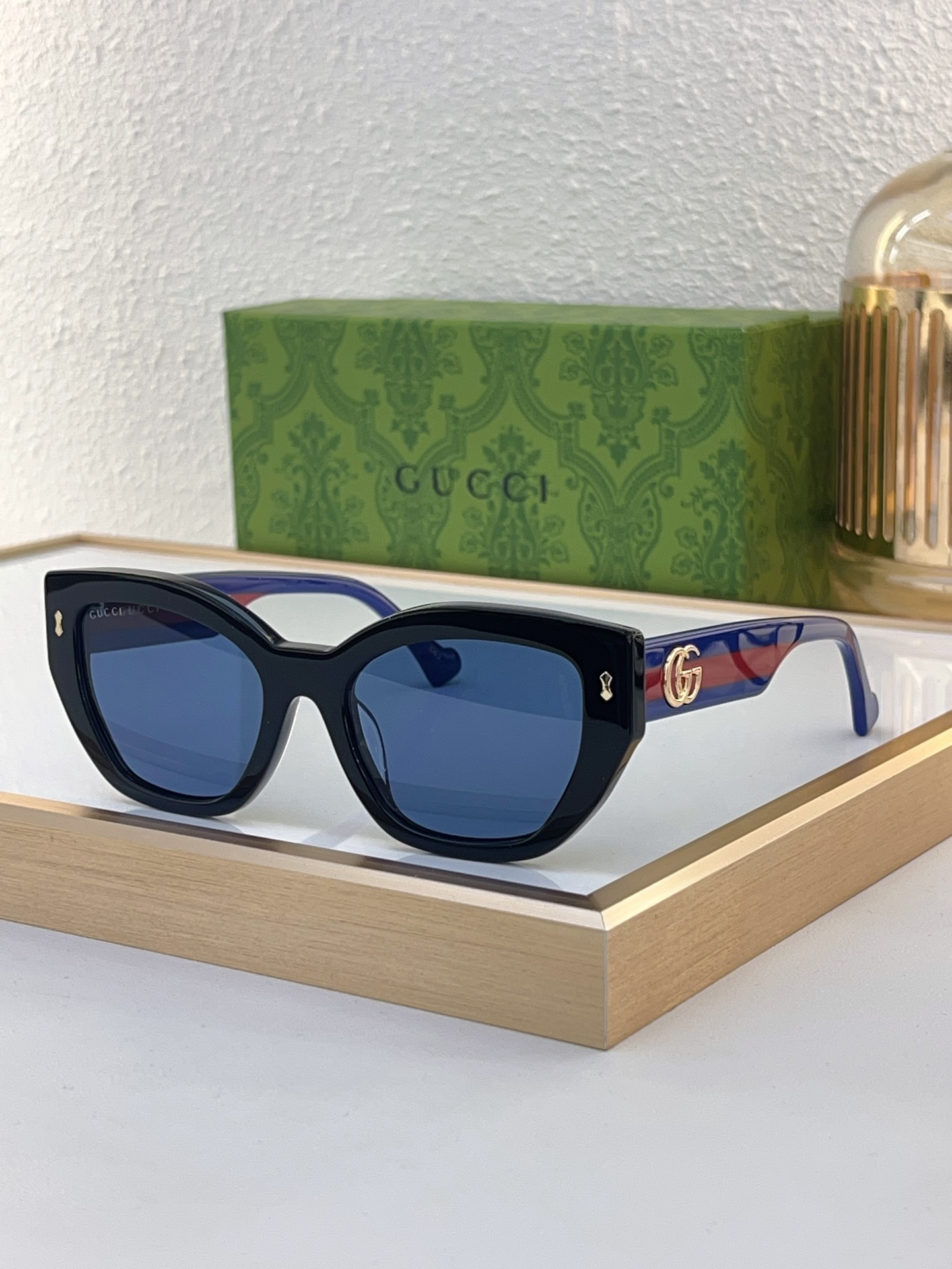 Gucci Black Acetate Square Sunglasses with Web - Stripe Accents (Model: GG1364S)