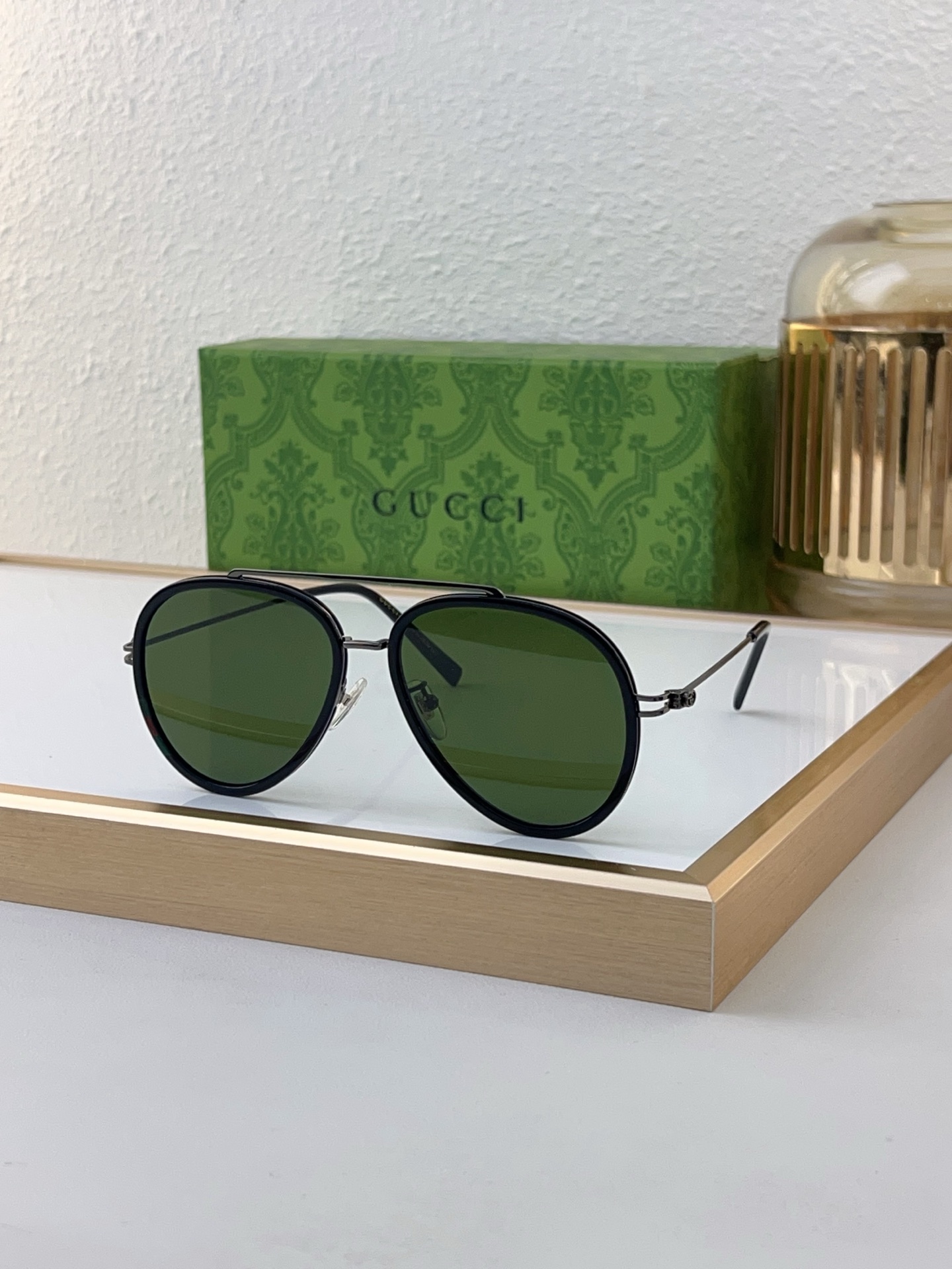 Gucci Black - Trimmed Metal Aviator Sunglasses (Model: GG1361S)