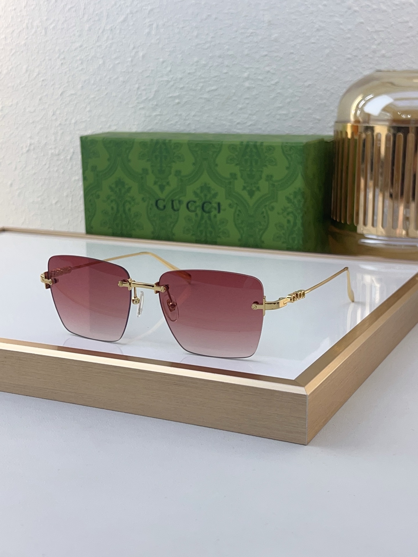 Gucci Gold - Tone Metal Square Rimless Sunglasses with Gradient Lenses (Model: GG1349S)