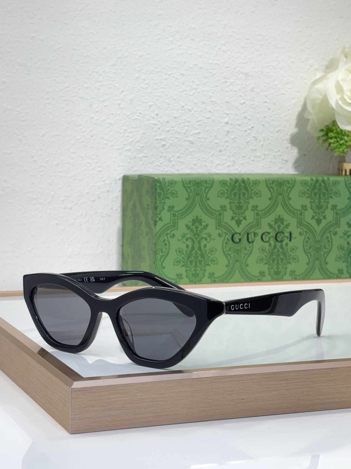Gucci Black Acetate Cat - Eye Sunglasses (Model: GG1348S)