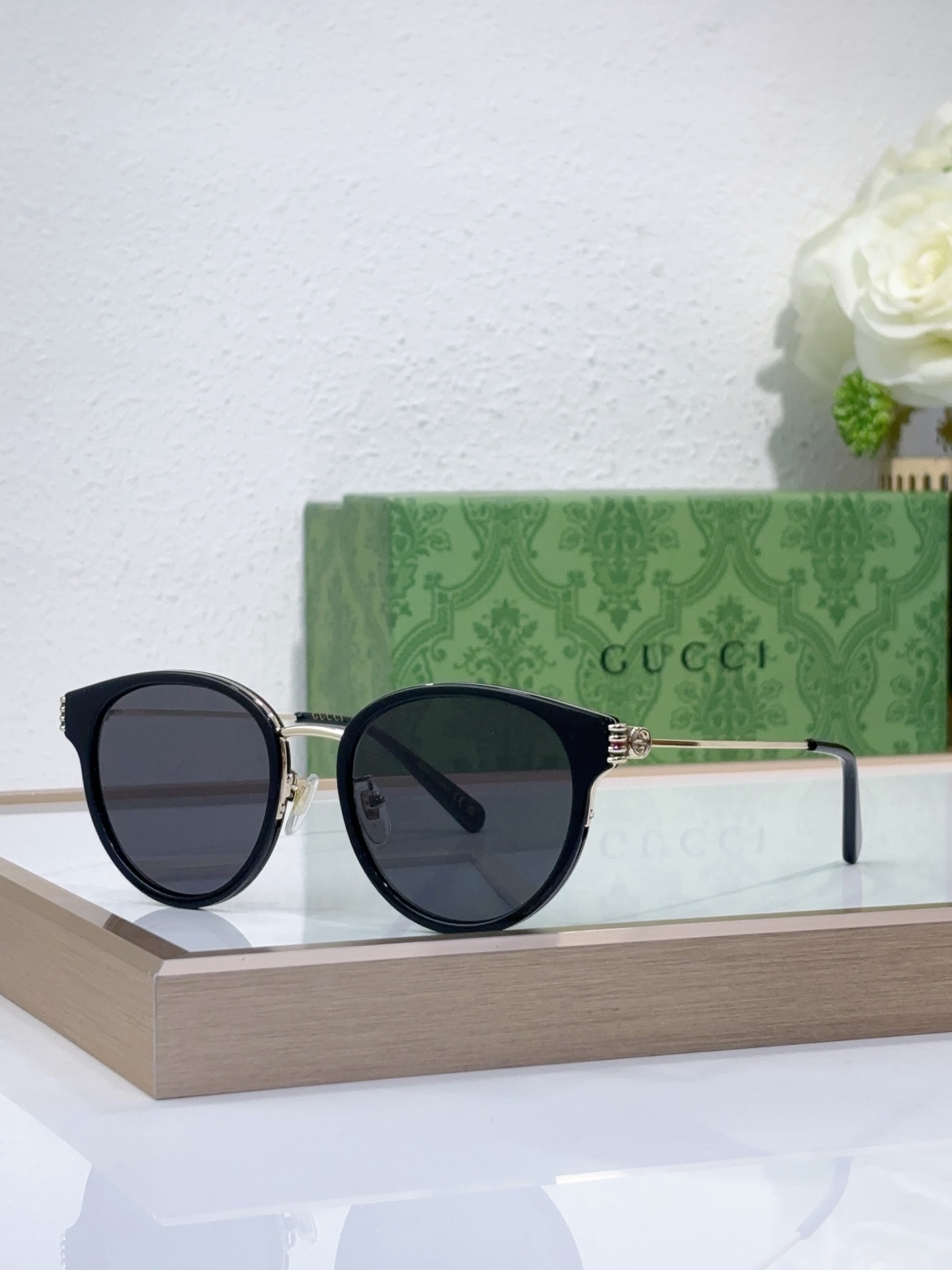 Gucci Gray Acetate Round - Cat Eye Sunglasses (Model: GG1329S)