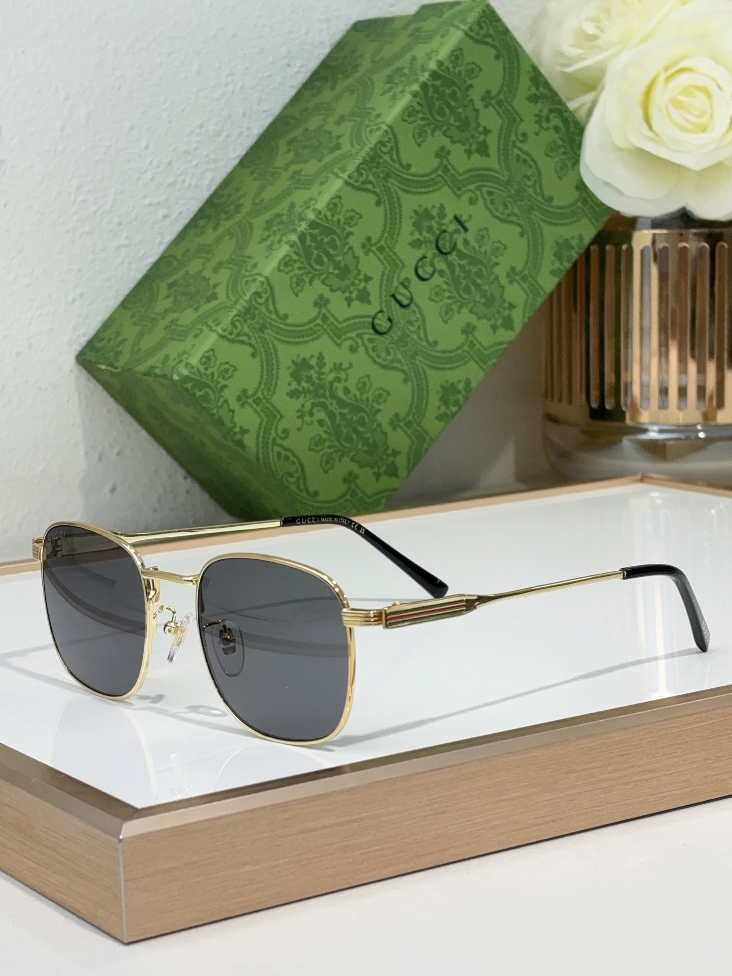 Gucci Gold - Tone Metal Square Sunglasses (Model: GG1326S)