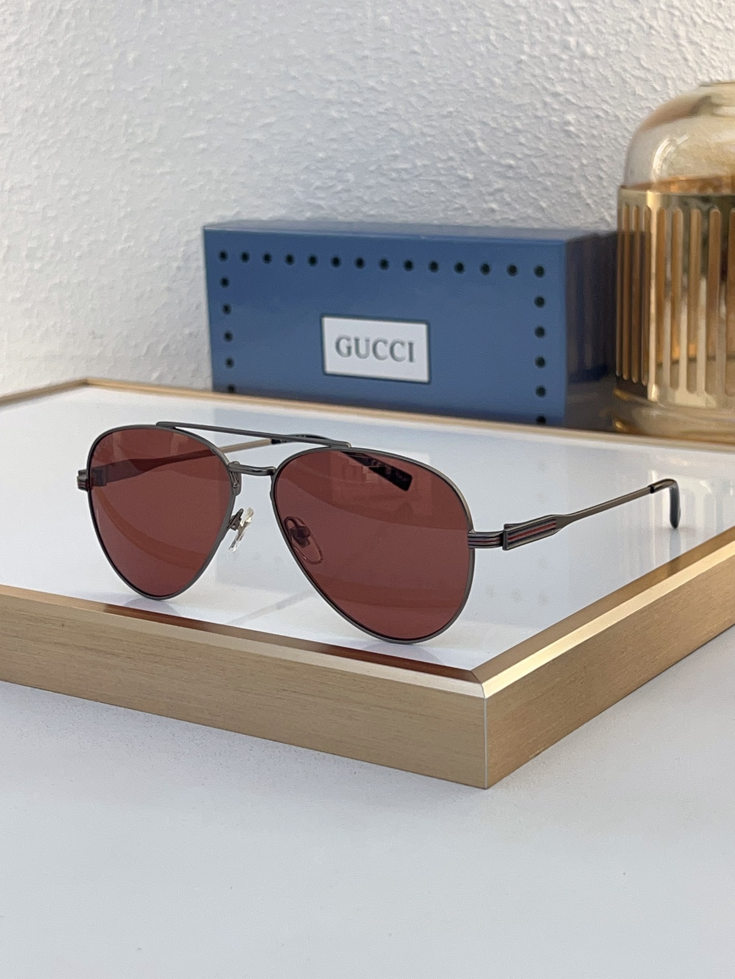 Gucci Gunmetal - Tone Metal Aviator Sunglasses (Model: GG1325S)