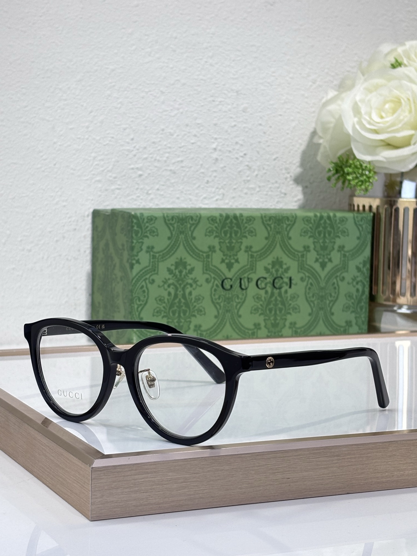Gucci Black Acetate Round Optical Frames (Model: GG0962O)