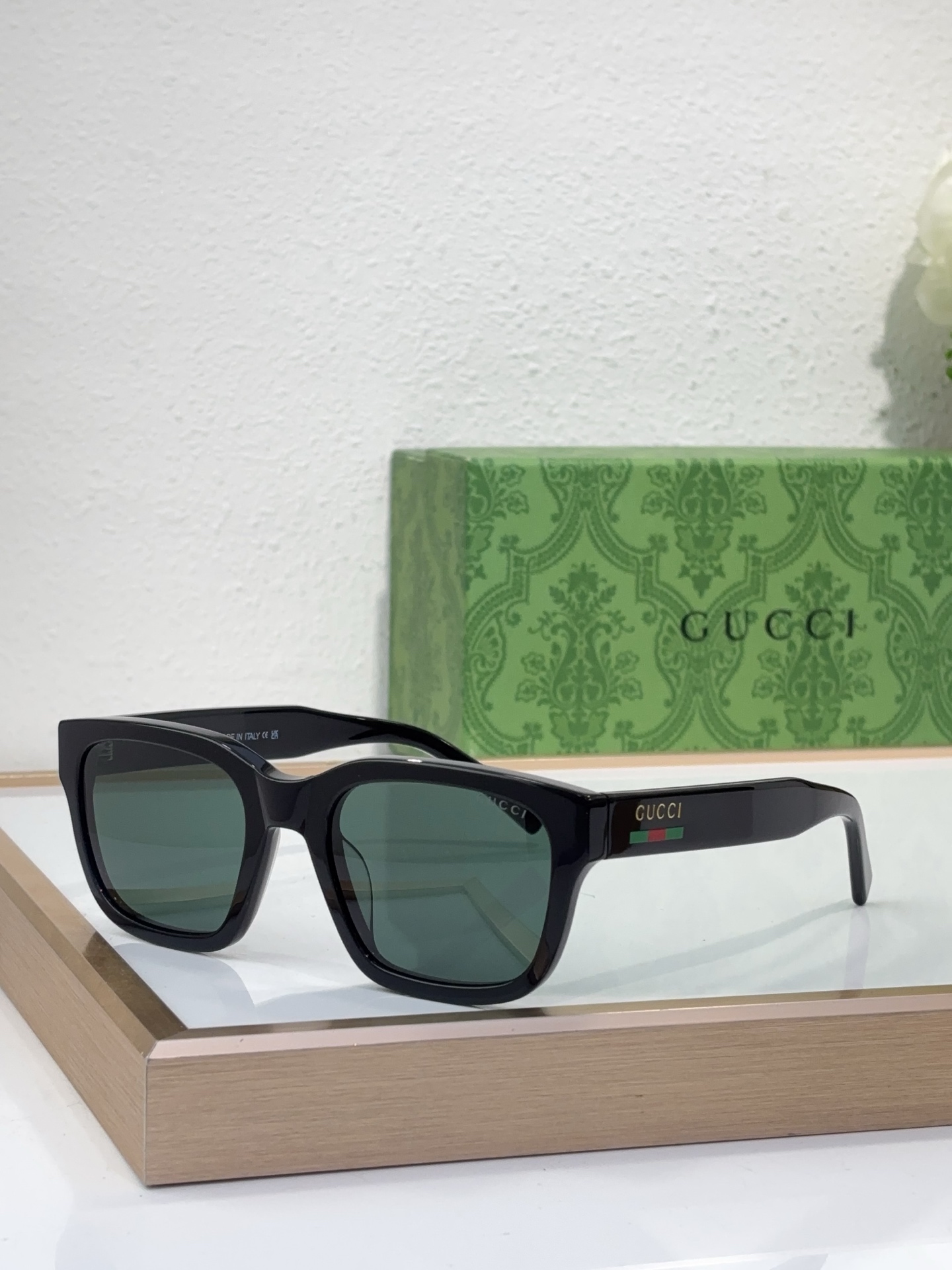 Gucci Black Acetate Square Sunglasses with Web Stripe (Model: GG1311S)