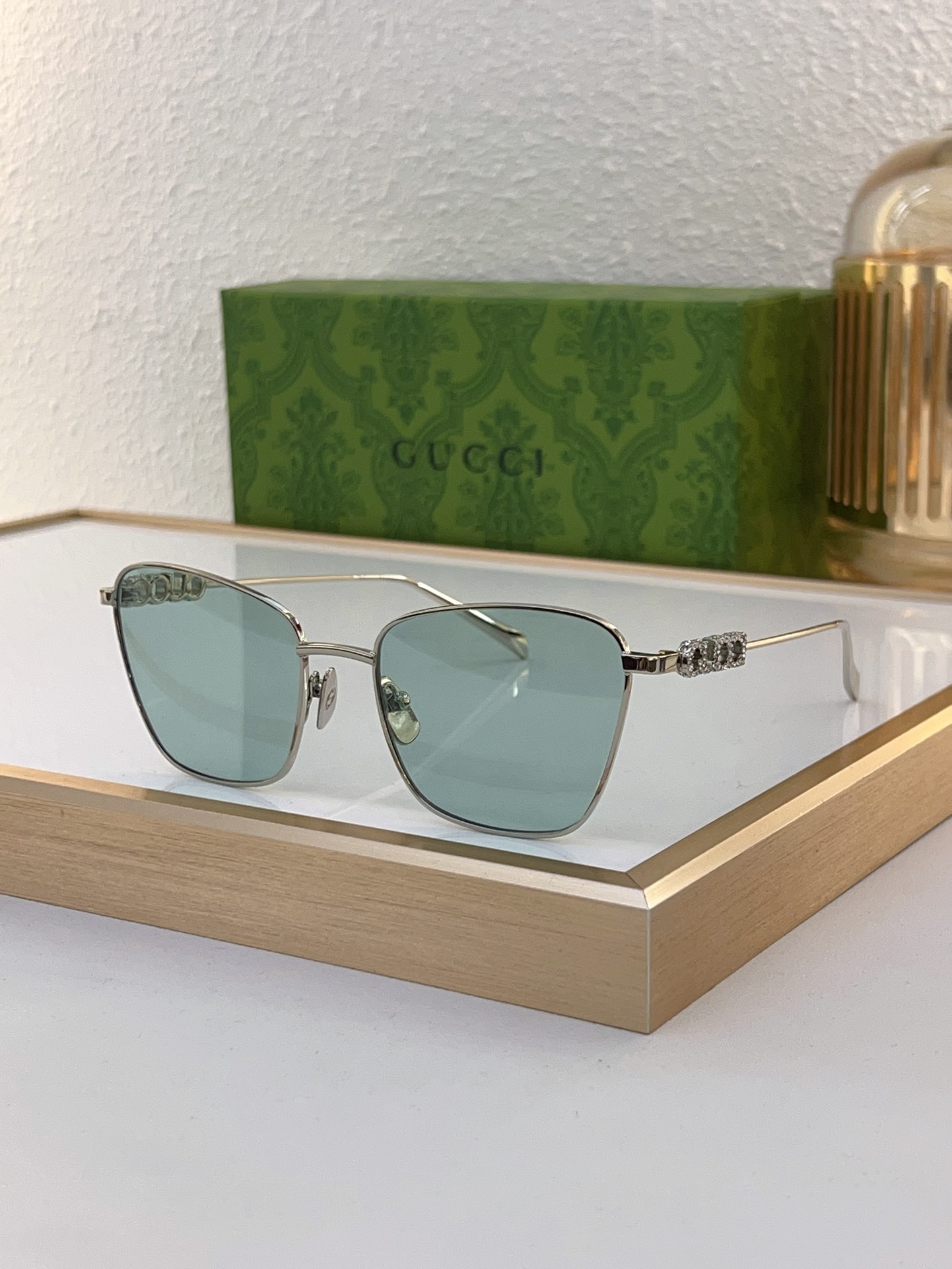 Gucci Gold - Tone Crystal - Embellished Square Sunglasses (Model: GG1299S)