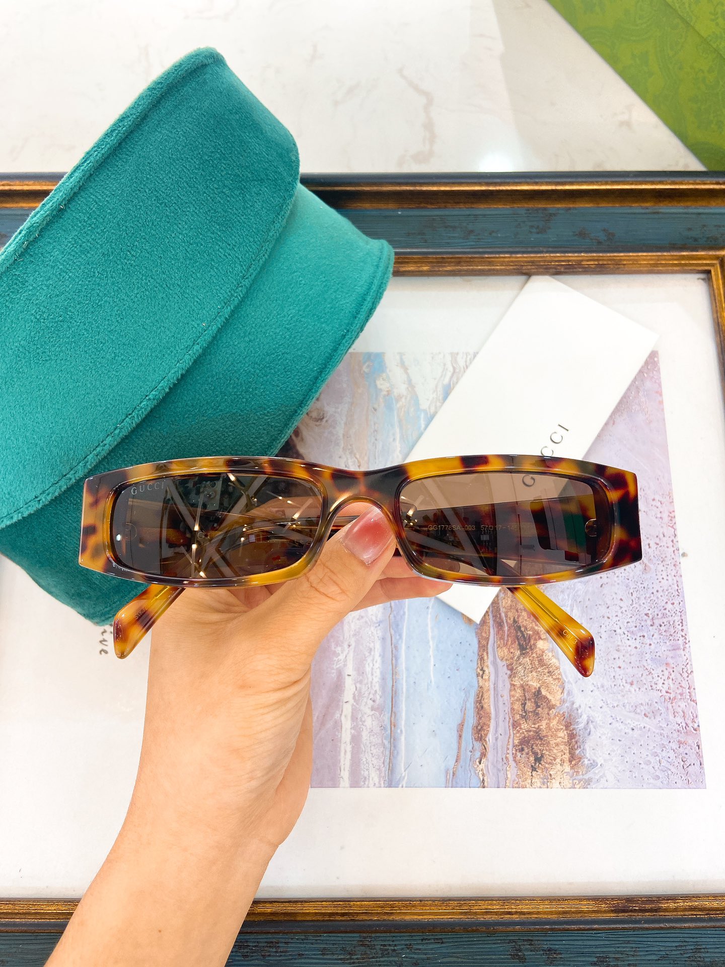 Gucci Rectangular Tortoise - Effect Acetate Sunglasses with Branded Temple Accents & Brown Lenses (Model: GG1272S)