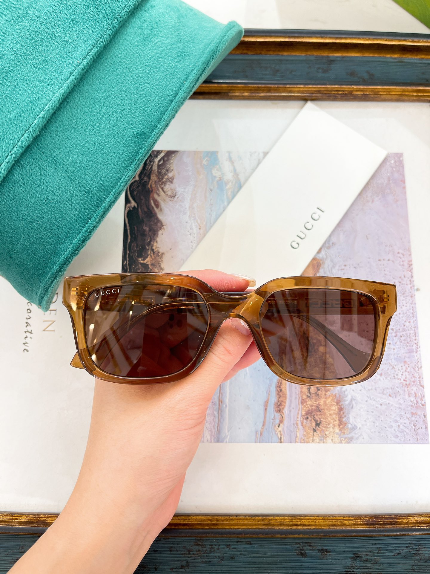 Gucci Square Amber - Toned Acetate Sunglasses with Brown Lenses (Model: GG1259S)