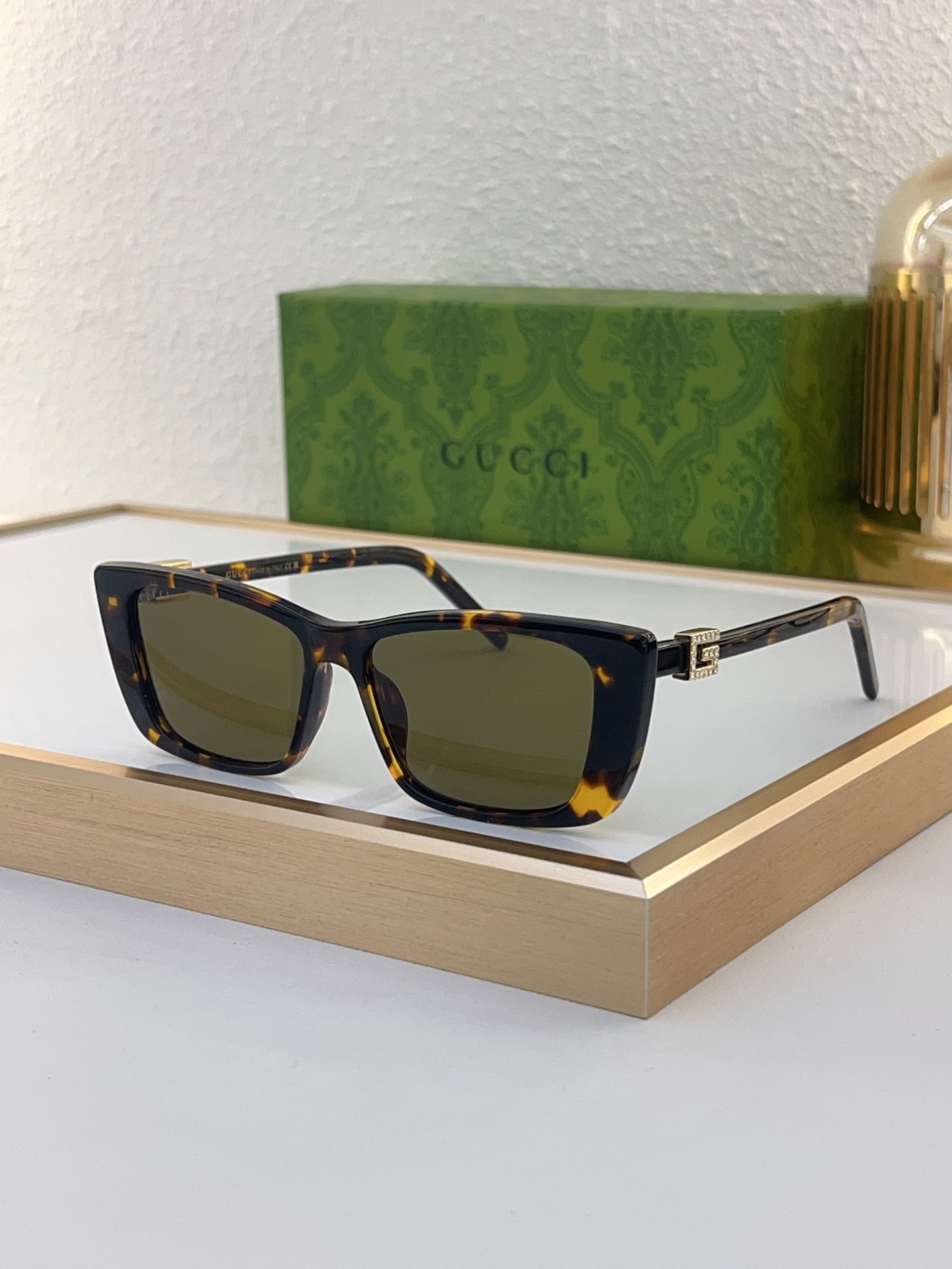 Title Gucci Square Tortoise - Effect Acetate Sunglasses with Embellished Metal Temple Accents (Model: GG1238S)