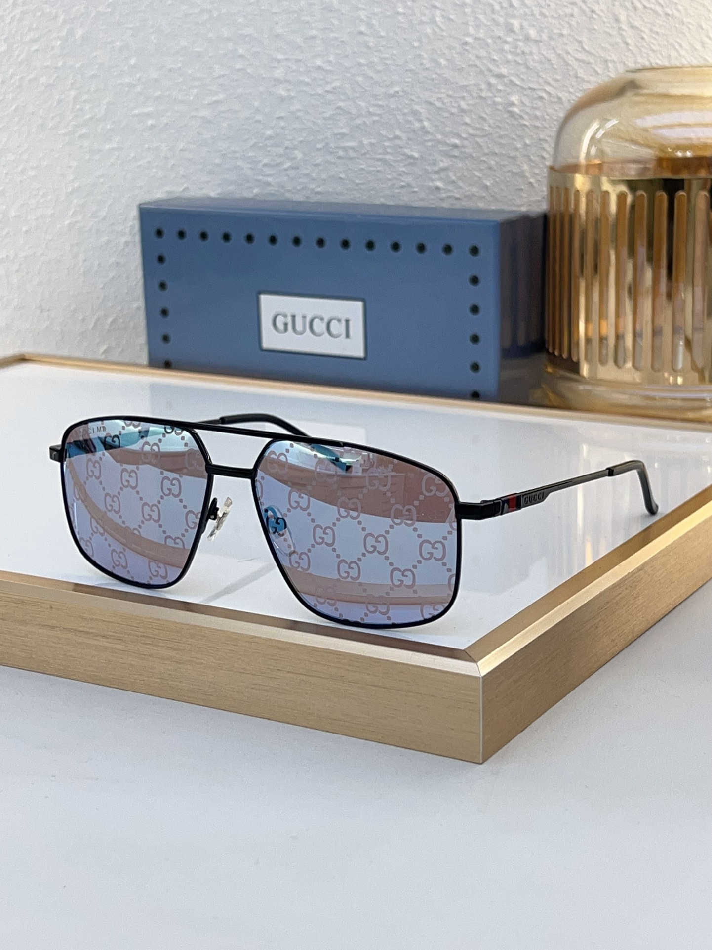 Gucci Aviator - Style Metal Sunglasses with GG - Printed Gradient Lenses & Web Stripe Temples (Model: GG6789S)