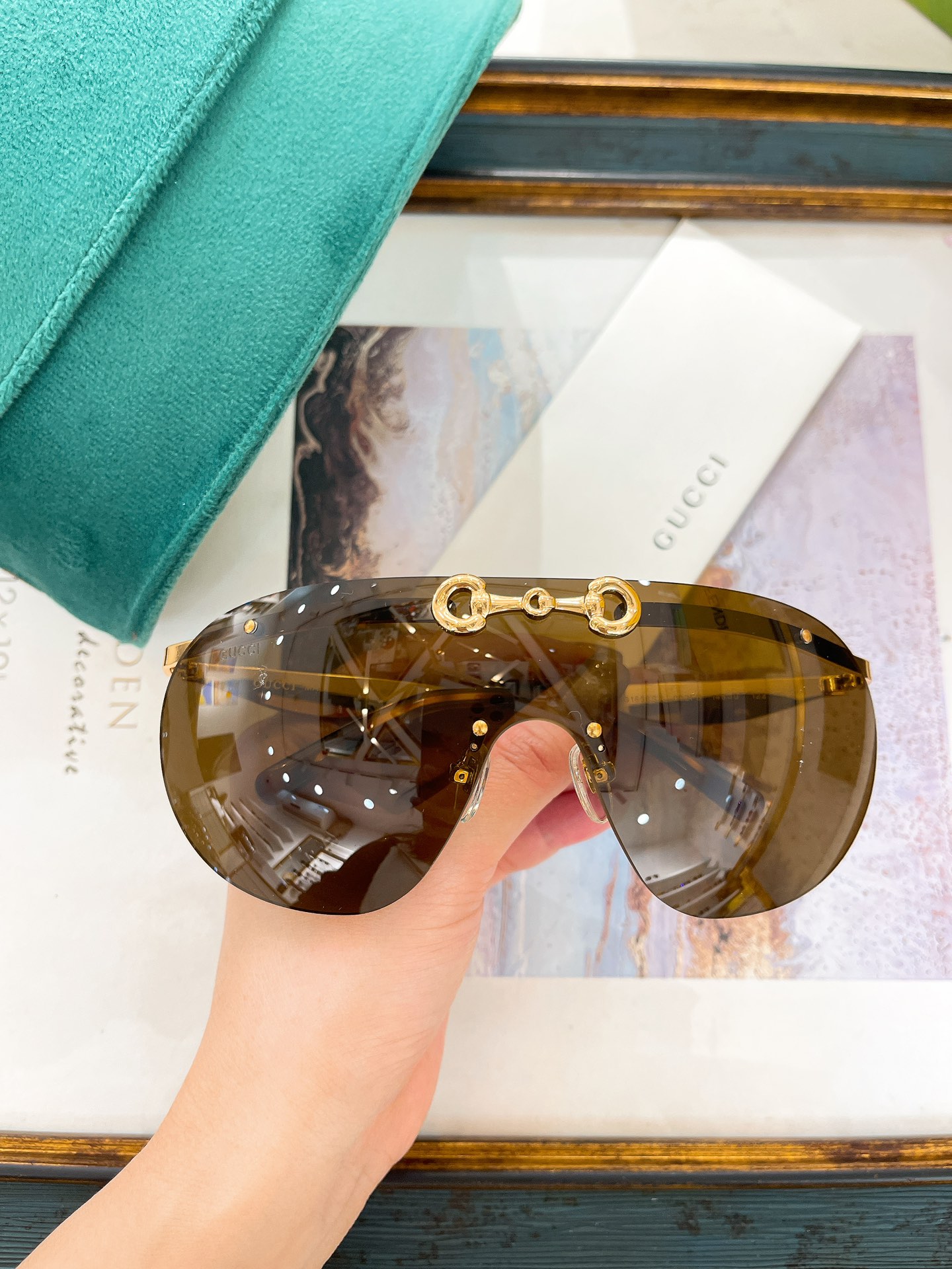 Gucci Shield - Style Sunglasses with Gold - Tone Horsebit Accent & Brown Lens (Model: GG3400S)