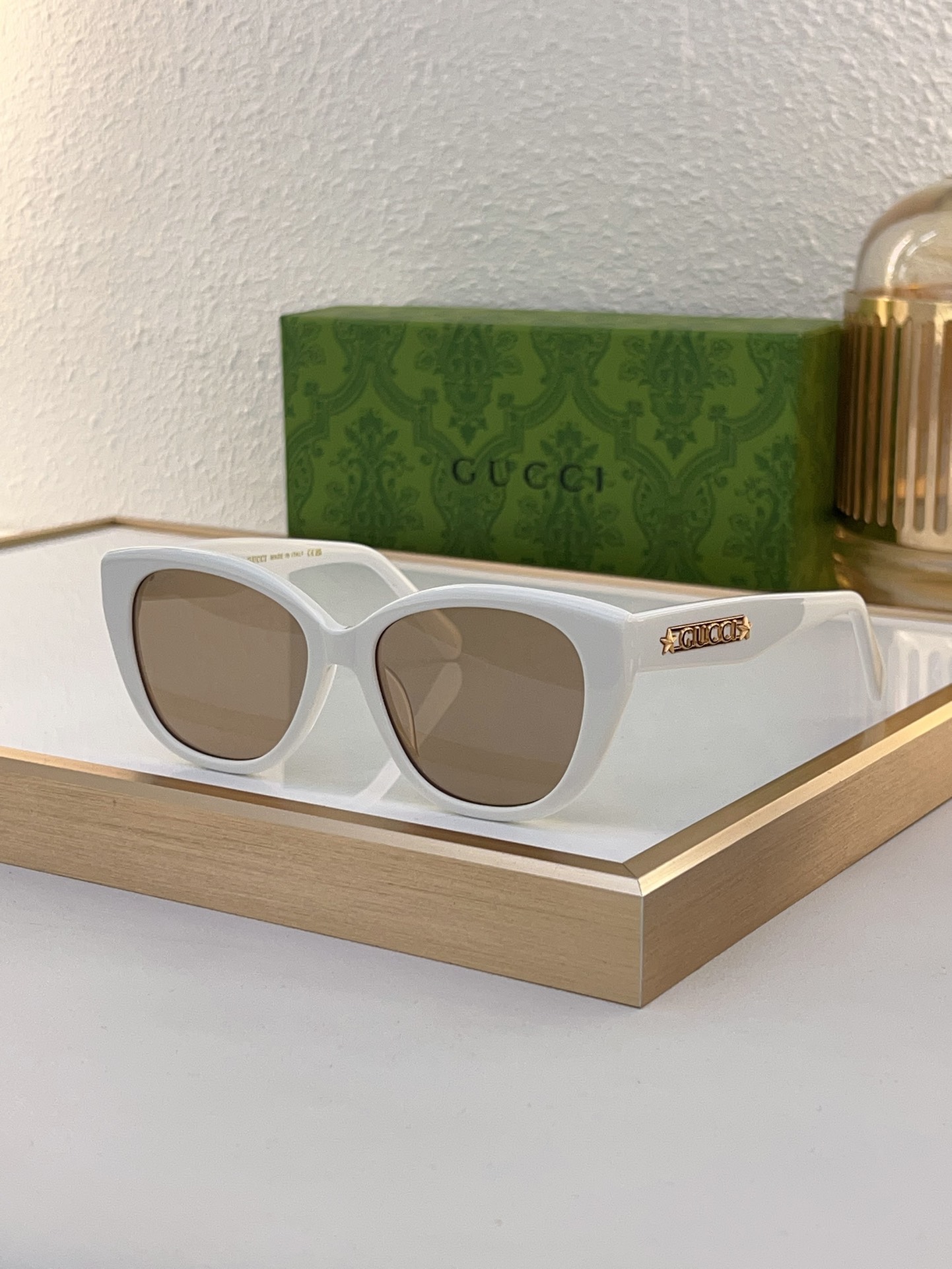 Gucci Square - Frame Acetate Optical Eyeglasses with Gold - Tone GG Accents (Model: GG1350O)